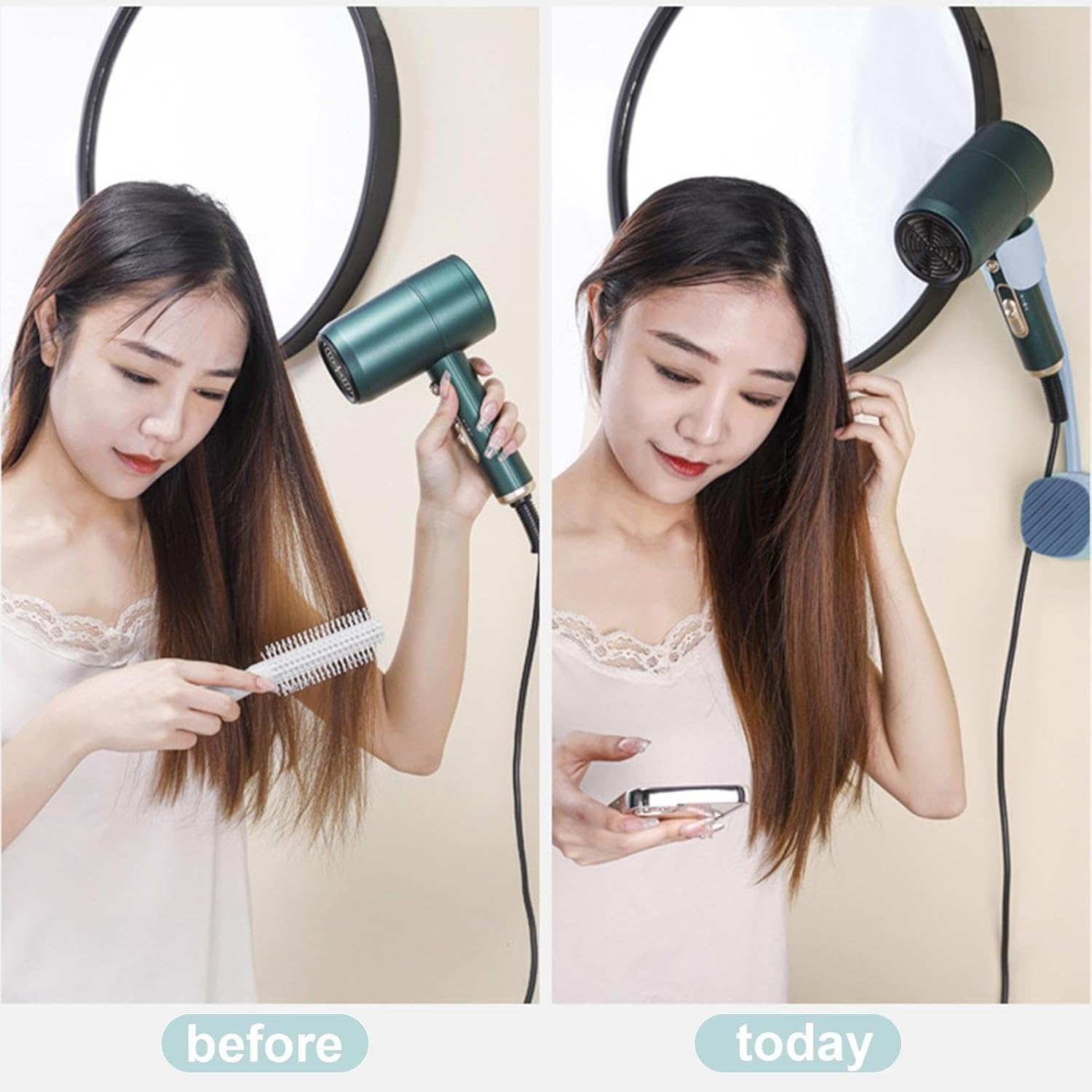 Blow Dryer Holder Organizer - 360-Degree Adjustable Hands-Hair Dryer Rack - Adhesive Blow Dryer Organizer No Punching with Cable Hook