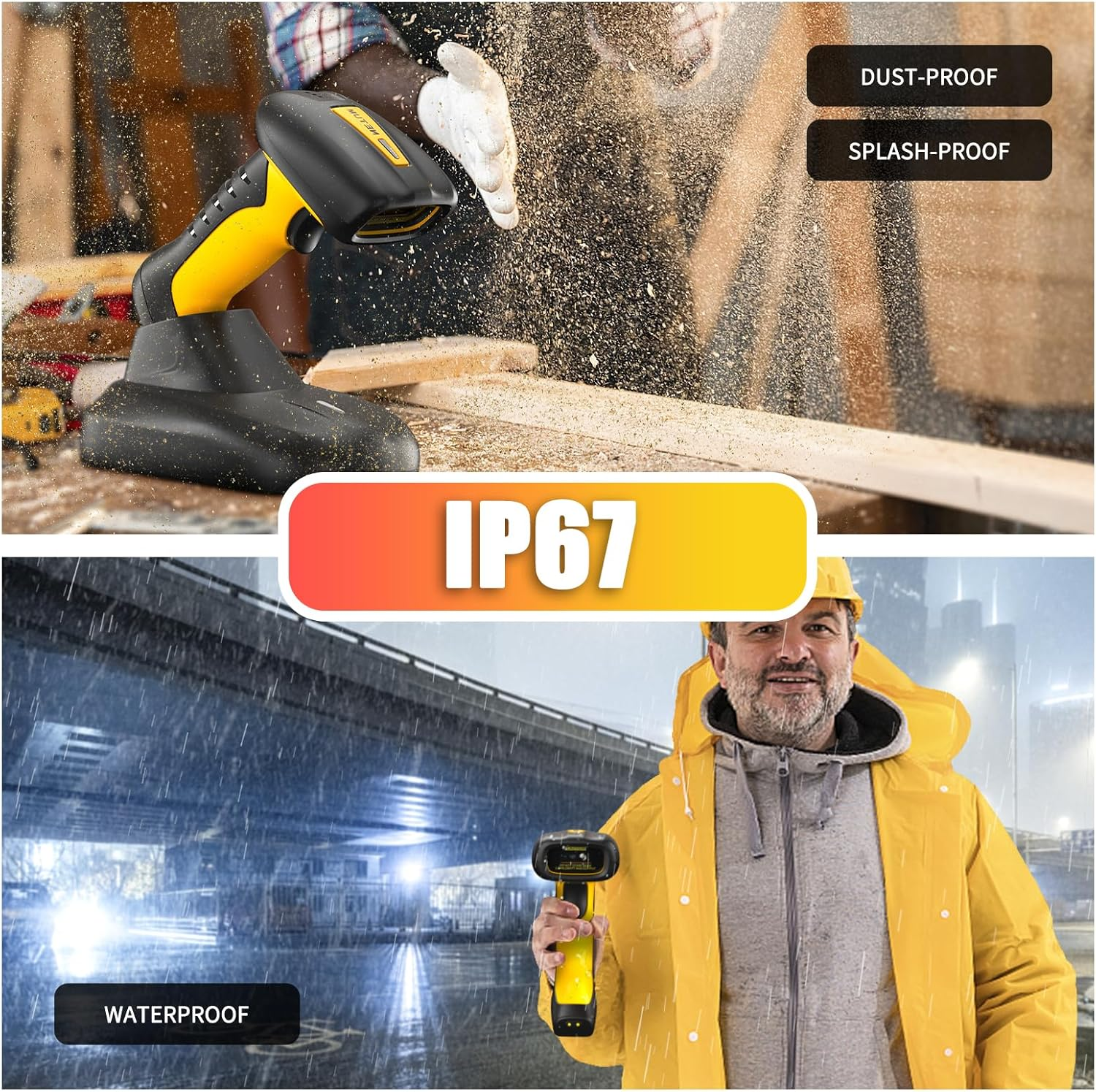 NETUM Upgraded QR Industrial Bluetooth Barcode Scanner with Charging Dock, Wireless 2D 1D Bar Code Reader 2600Mah Drop Protection Shock Dust Proof Hands Free for Windows Mac Android Ios (NT-1202W)