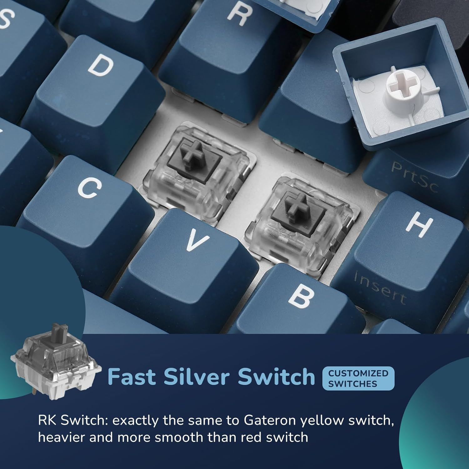 RK ROYAL KLUDGE RK61 plus Wireless Mechanical Keyboard, 60% RGB Gaming Keyboard with USB Hub, Hot Swappable Computer PC Keyboards with Bluetooth/2.4G/Wired Modes, Silver Switches,Blue