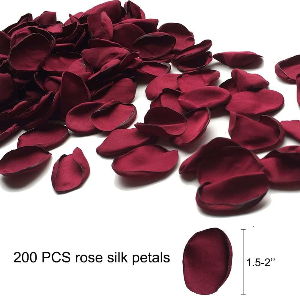 200Pcs Silk Rose Petals Burgundy Artificial Flowers Petals Flower Girl for Wedding Romantic Night Valentines Party Dinner Table Decoration - Burgundy image number 4
