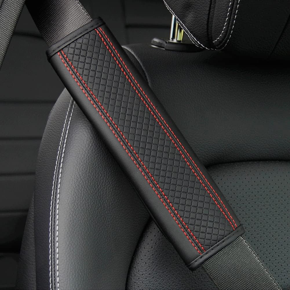 Leather Seat Belt Covers for Adults, Waterproof Car Seatbelt Shoulder Pad Guards against Sweat and Odor, Protects Your Neck and Clothes, 1 Pcs Black