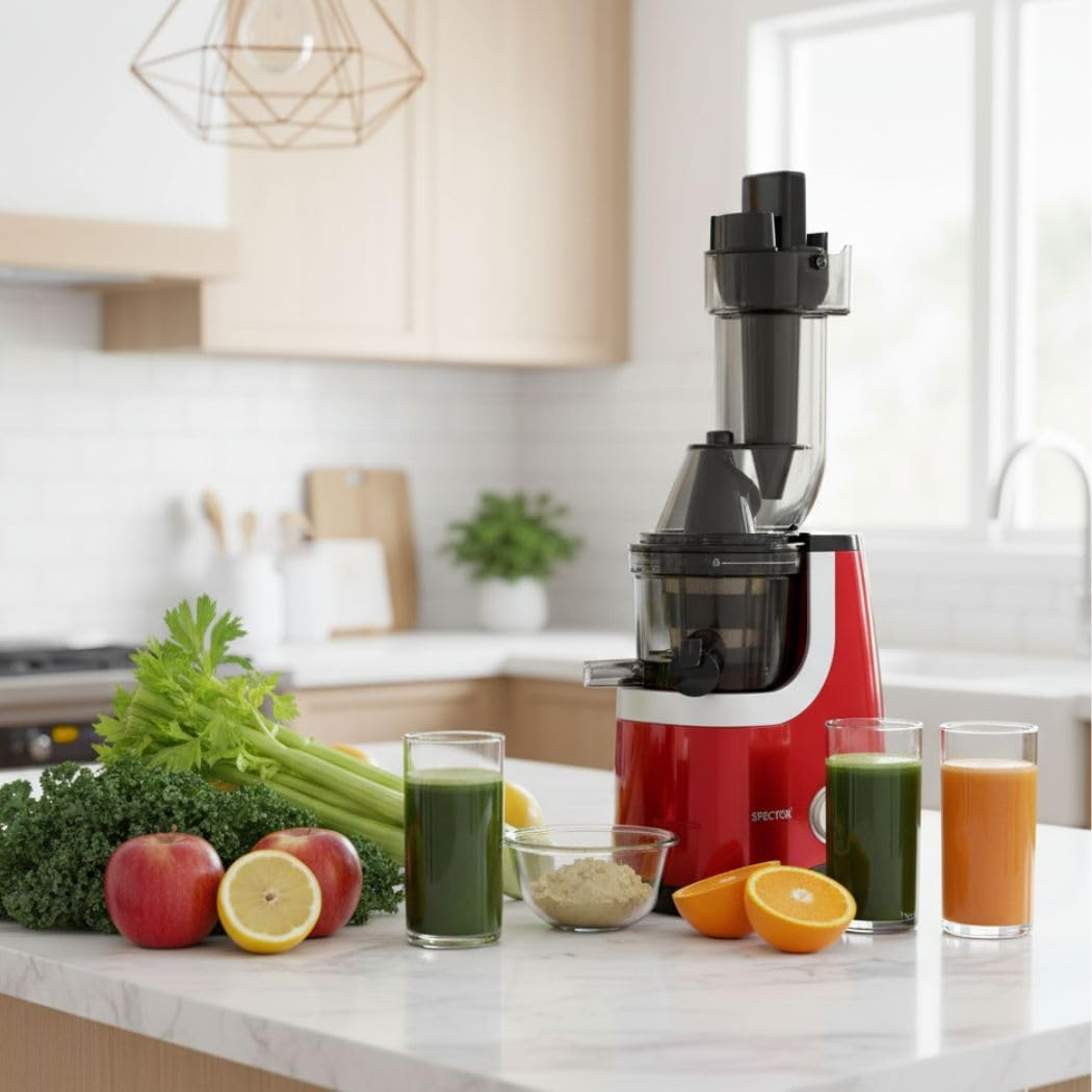 Spector Electric Cold Press Juicer Whole Fruits Vegetable Slow Masticating Machines Orange Celery Wheatgrass Carrot Juice Extactor Low Speed Sorbet Maker Black