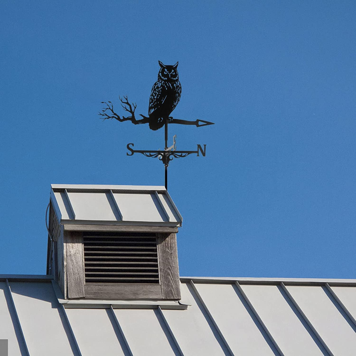 3D Animal Metal Weather Vane, Wind Direction Indicator, Garden Patio Roof Decoration (Owl)