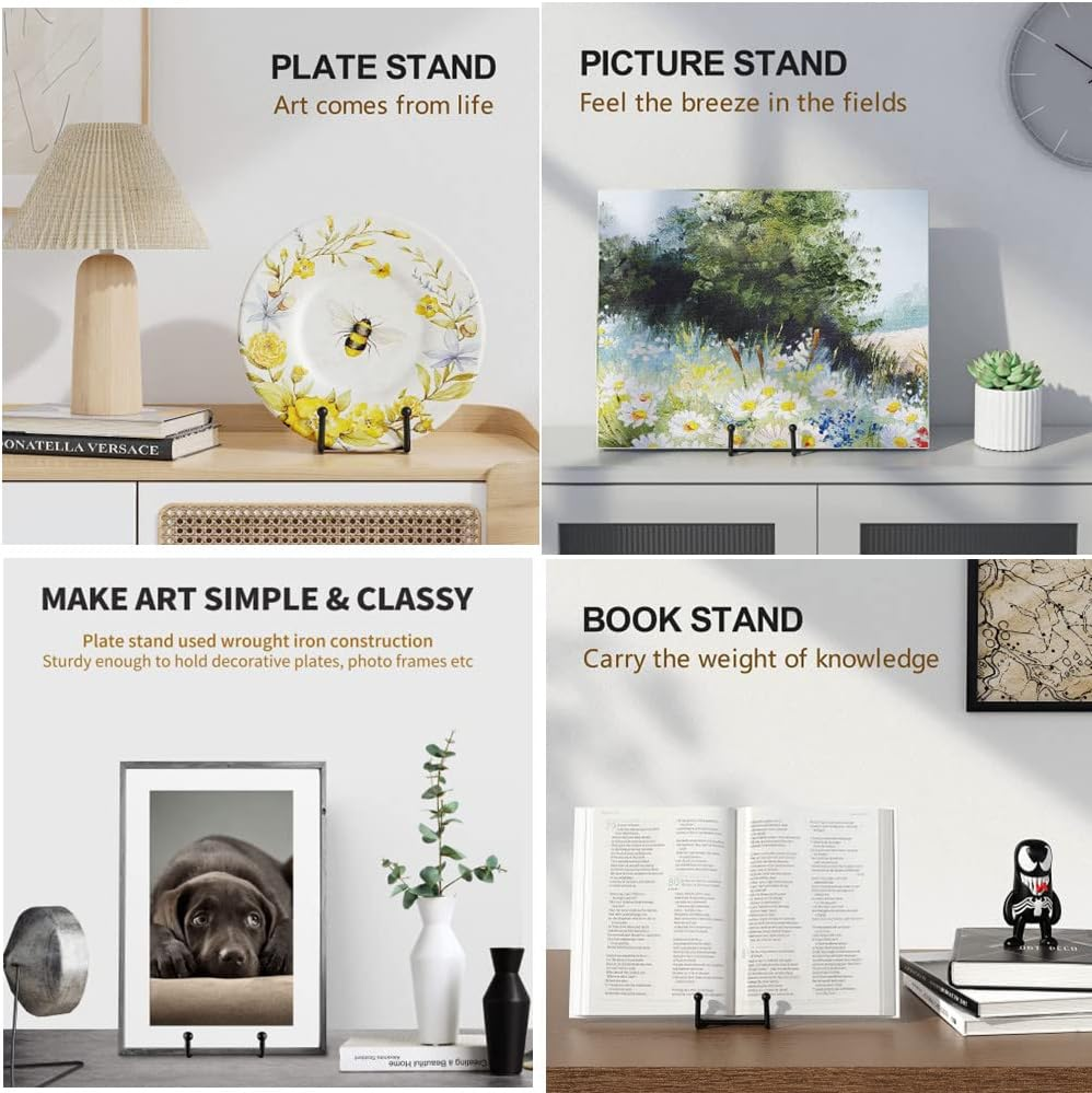 4 Pcs Plate Stands for Display,6 Inch Metal Frame Holder Stand for Plate Stand Plate Holder Display Stands for Picture, Decorative Plate, Book, Photo Easel, Dish and Artistic Work (Black) image number 2