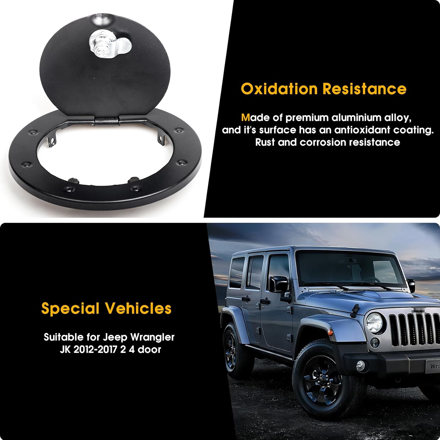 Gas Cap Cover with Lock for Jeep Wrangler JK 2007-2018 2/4 Door,Exterior Accessories Fuel Fuel Filler Door Gas Tank Cap Cover (Black) image number 4