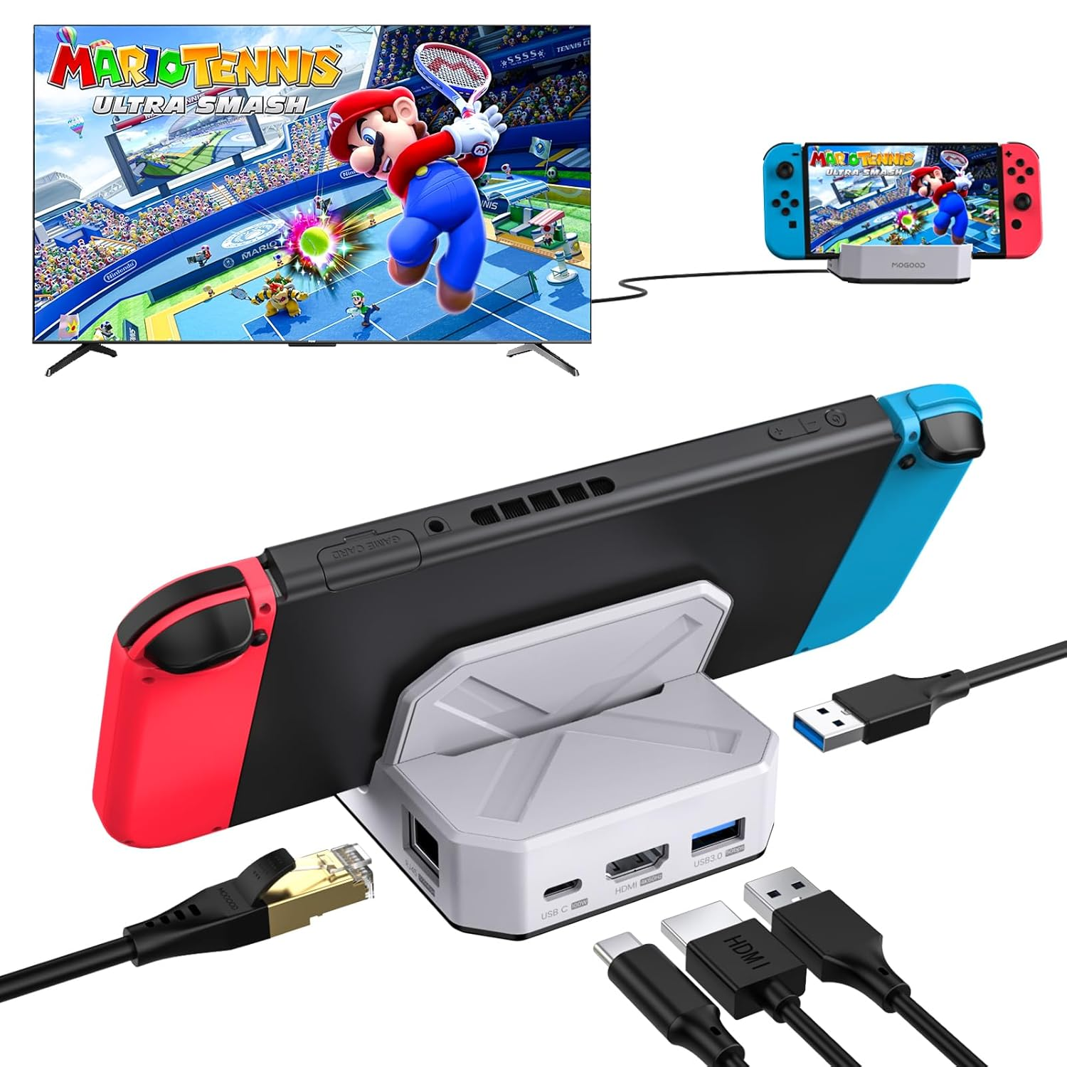 MOGOOD Docking Station for Steam Deck, Switch Dock for Switch, Portable Docking Station for TV with 4K@60Hz HDMI/USB 3.0/ USB-C Charging Ports, Dark Gray image number 3