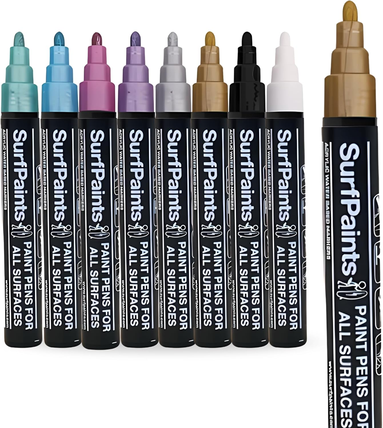 Surfpaints Metallic Acrylic Paint Pens &ndash; Vibrant 8-Colour Set for Rock, Wood, Glass, Ceramic, Surfboards & DIY Art &ndash; Waterproof, Uv-Resistant, Non-Toxic Permanent Paint Markers &ndash; 4Mm Tip image number 2