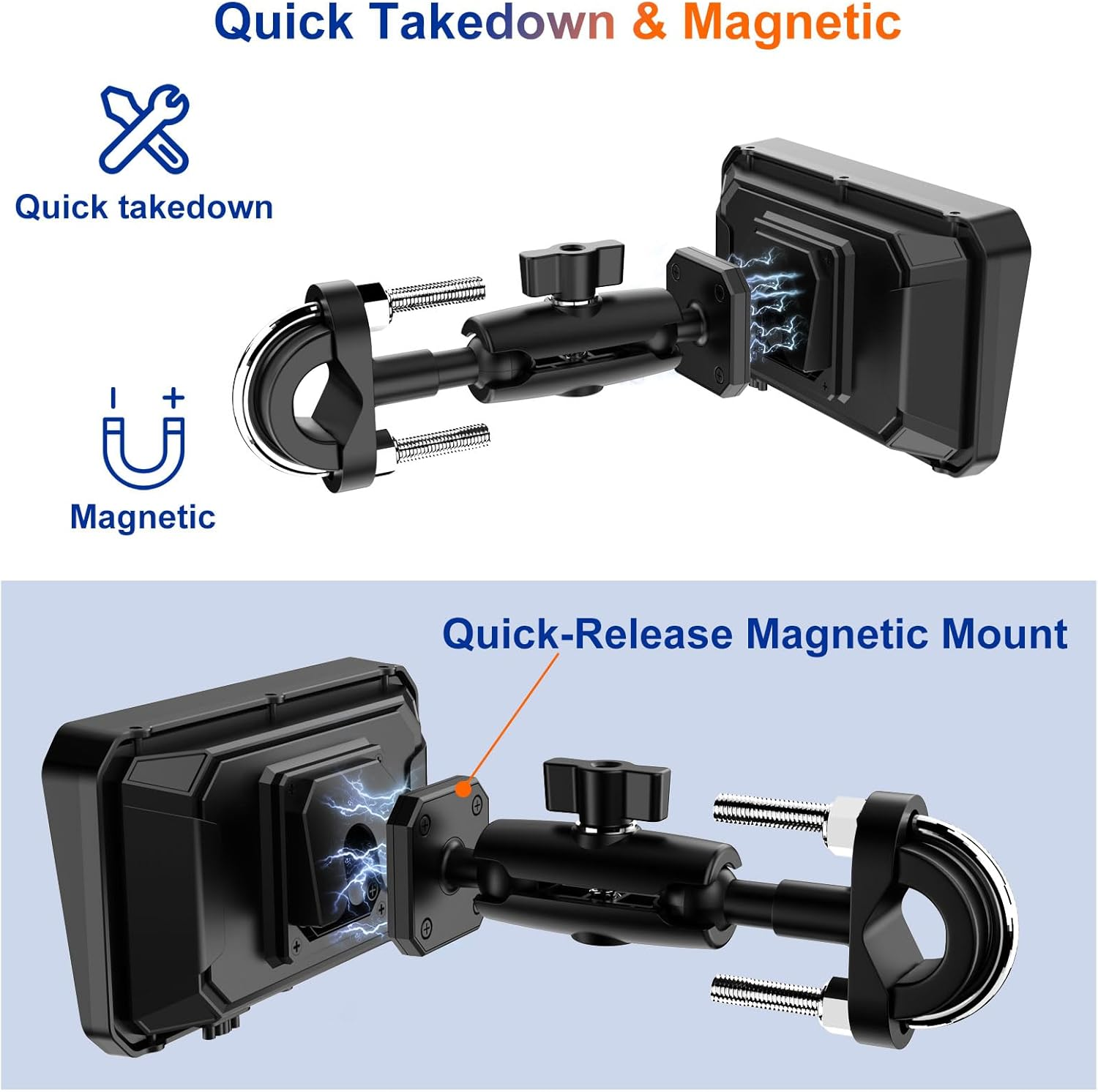 LBW 6" Pro Portable Motorcycle Dash Cam,Quick-Release Magnetic Bracket,Wireless Motorcycle Carplay & Android Auto, Motorcybike TPMS GPS Navigation, MT600 IP67 Waterproof Touchscreen, 128G SD Card image number 5