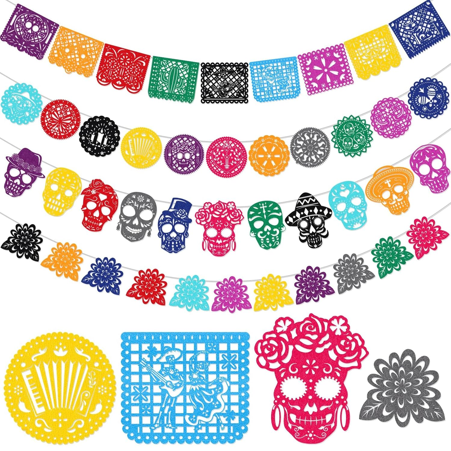 Hapurs 4 Packs Mexican Party Banner 38 Feet Fiesta Banner Cinco De Mayo Dia De Los Muertos Decor Day of the Dead Decorations Mexican Fiesta Themed Party Decorations Supplies