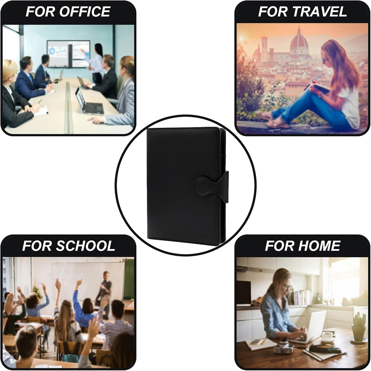 HXRTANGS PU Leather Notebook A5, 6-Ring Binder Journal Refillable Business Notebook, Personal Planner Organizer with Pockets/Pen Holder/Accessories/Lined Paper 160 Pages, Black - Brown image number 7