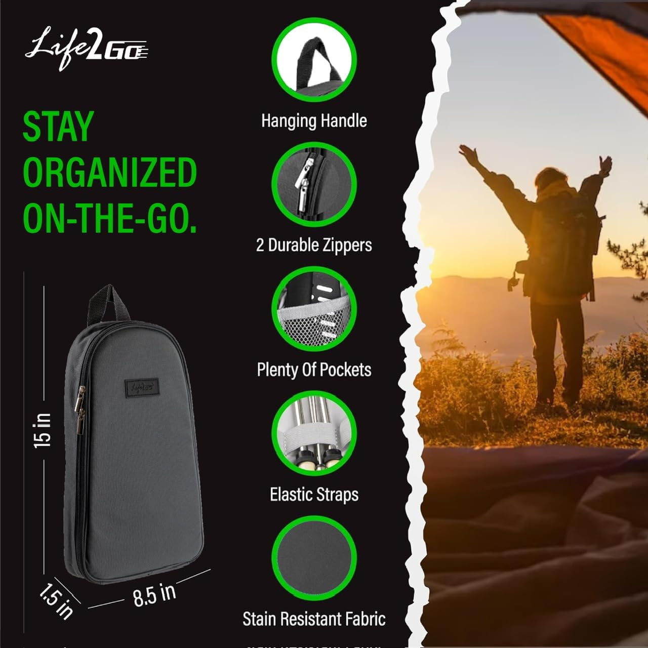 Camp Cooking Utensil Set & Outdoor Kitchen Gear Cookware Kit, Portable Compact Carry Case for Camping, Hiking, Travel, BBQ Grilling Stainless Steel Accessories Spoon & Fork image number 3