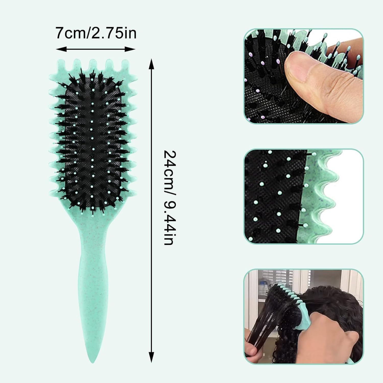 Curling Bounce Brush, Multifunctional Curling Brush, Bounce Curl Define Styling Brush, Green Curl Definition Brush, Curly Hair Comb Brush image number 2