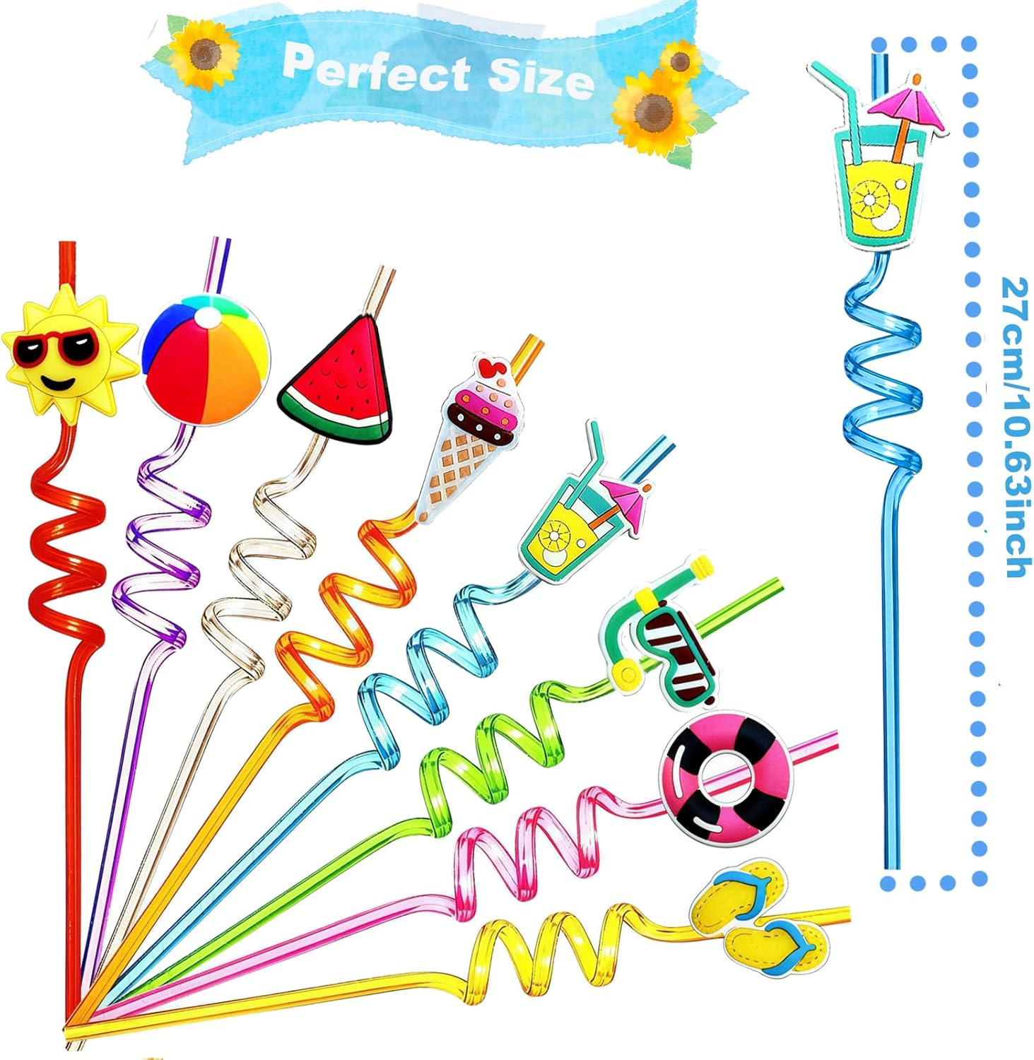 24 Summer Pool Drinking Straws for Kids, Pool Party Decorations Supplies, Pool Party Favors for Kids Birthday, Crazy Silly Straws for Beach Theme Party Decorations (Summer Pool) image number 4