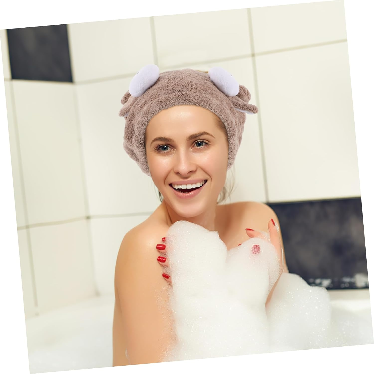 Ipetboom Dry Hair Cap Washing Headscarf for Women and Girls Quick Drying Absorbent Hair Towel Wrap Cartoon Sheep Shape Fleece for Bathing and Spa image number 3