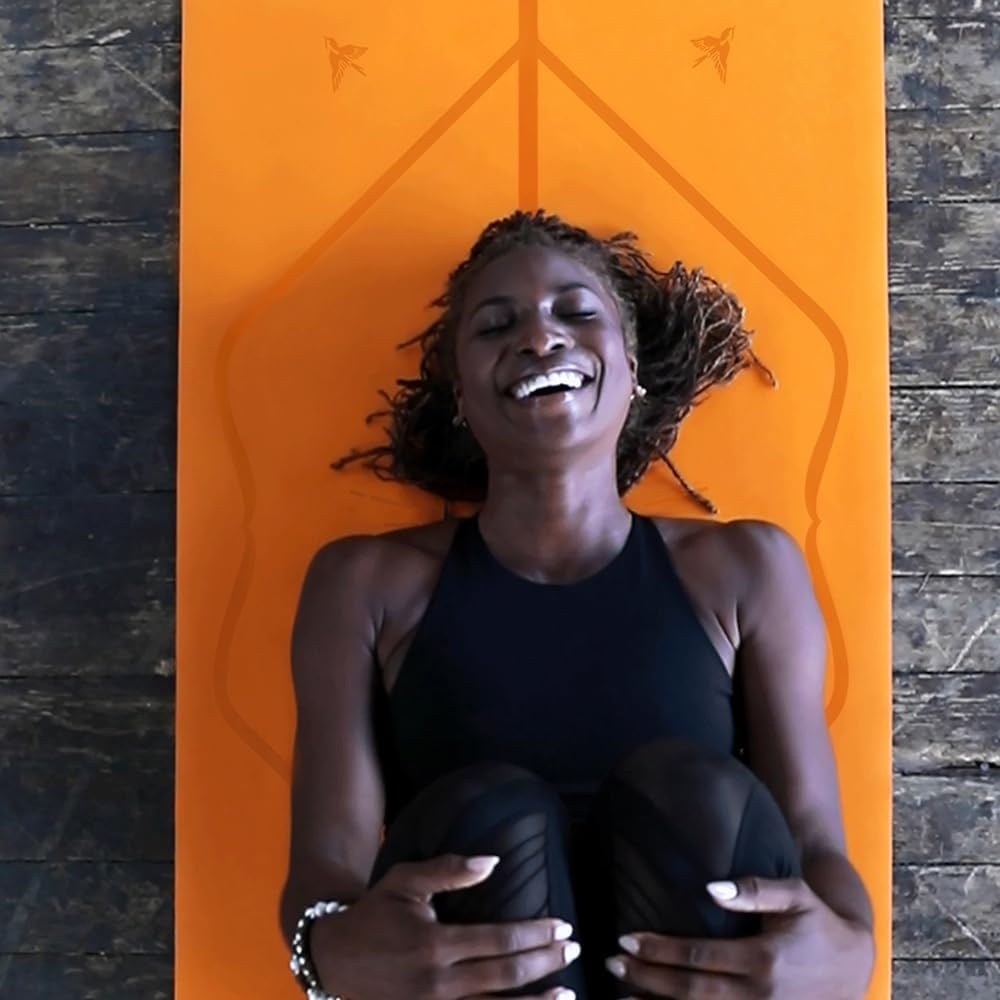 Liforme Happiness Yoga Mat - the World'S Best Eco-Friendly, Non Slip Yoga Mat with the Patented Alignment Marker System - Biodegradable and Natural Rubber Yoga Mat - Happiness Orange Special Edition image number 2