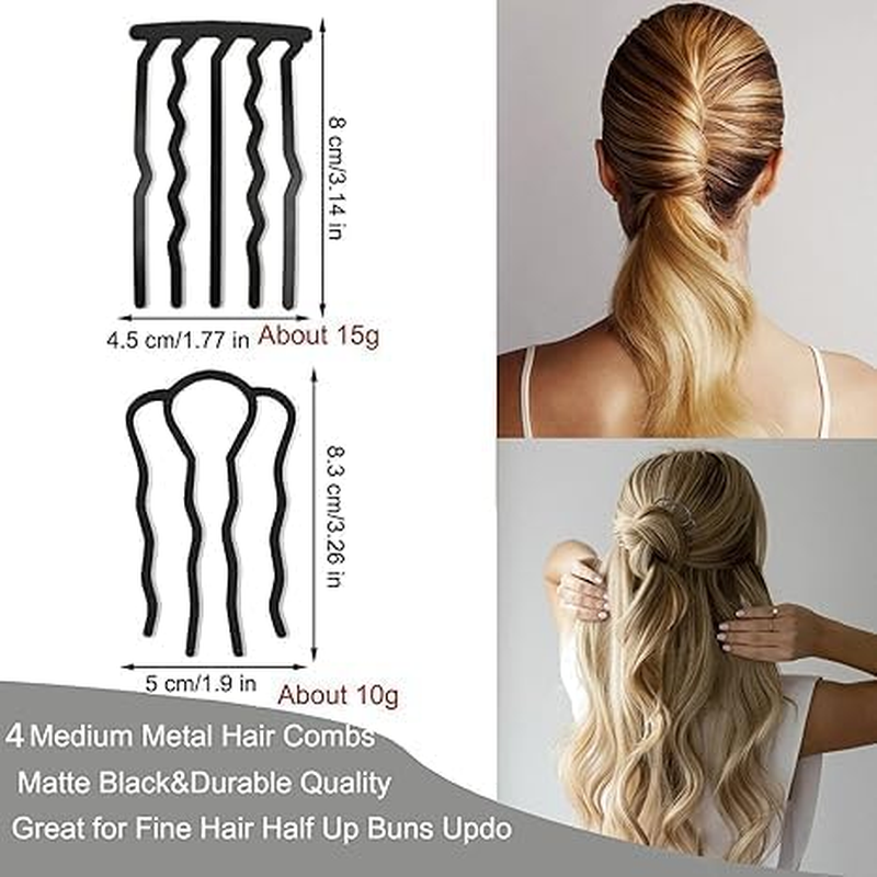 8-Piece Side Combs, French Twist Combs, Hair Forks, Pins & Sticks for Updos, Vintage Hairstyles, Hair Accessories for Women, Metal image number 2
