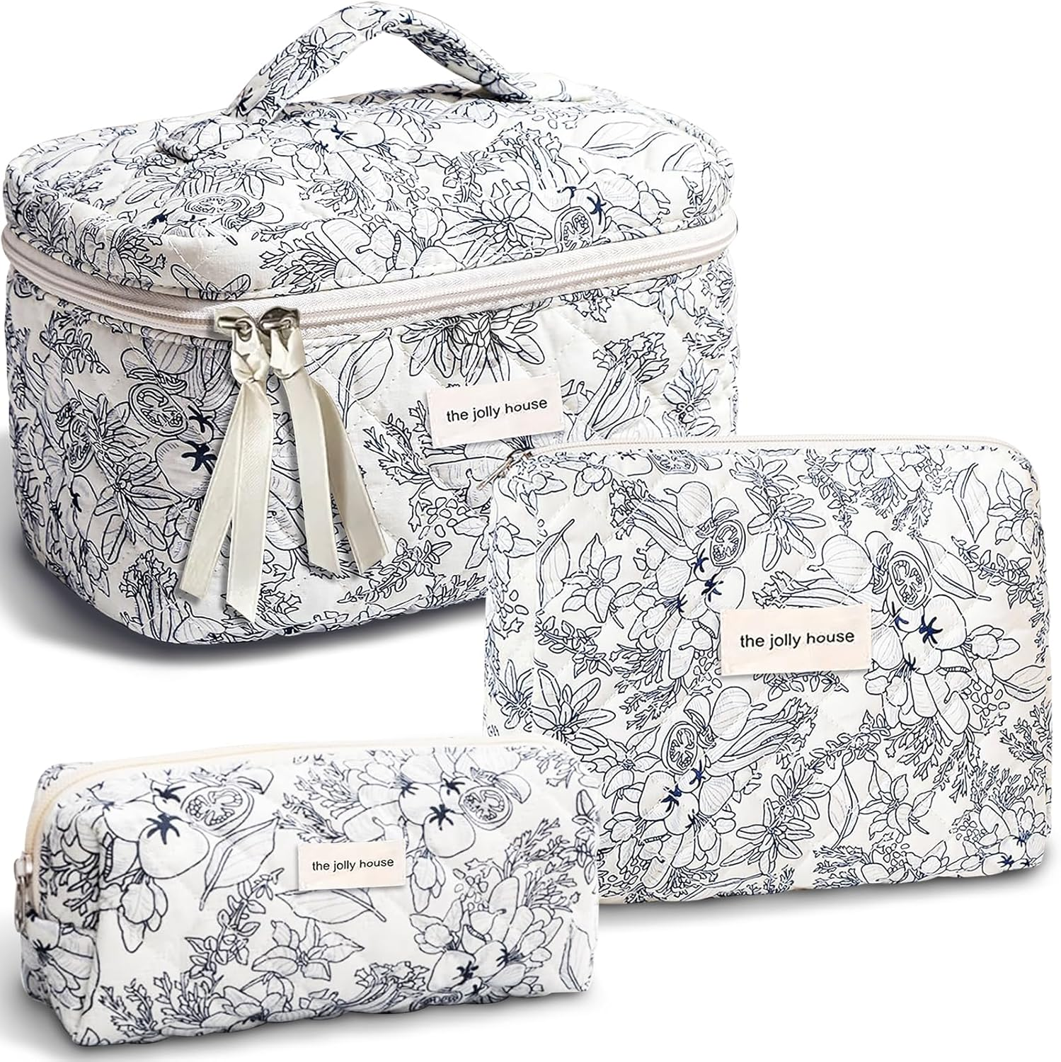 TOPALL Makeup Bag,Cosmetic Bag,Floral Cotton Quilted Makeup Bag,Classic Toiletry Bag,Cosmetic Pouch,Makeup Bag for Women Girls,Flower image number 3