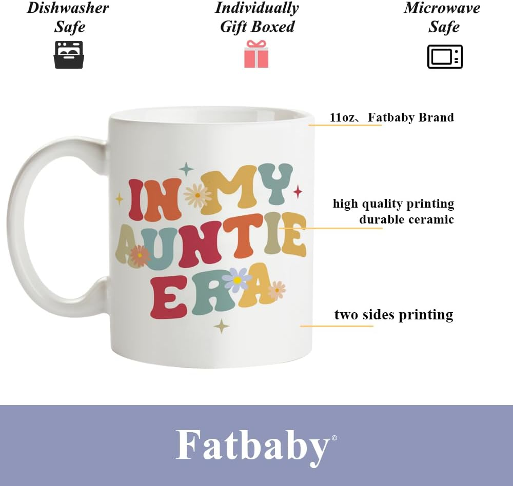 Fatbaby Auntie Coffee Mug Gifts for New Aunt,Pregnancy Announcement Gifts for First Time Aunt, Aunt to Be, Mother'S Day Birthday Christmas Gifts for Aunt 11OZ image number 1