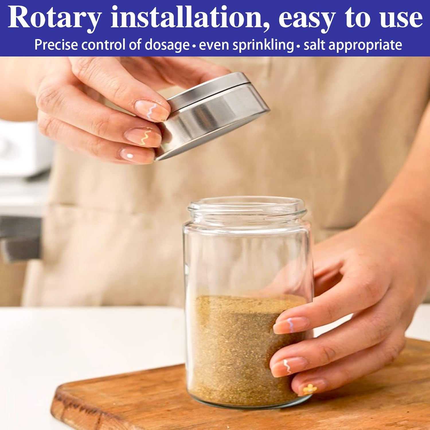 4Pcs Salt and Pepper Shakers Set, Salt Shaker and Pepper Shaker with Adjustable Pour Holes, Pepper and Salt Container with Stainless Steel Lid,Glass Salt and Pepper Shakers,Spice Shaker for Kitchen image number 2