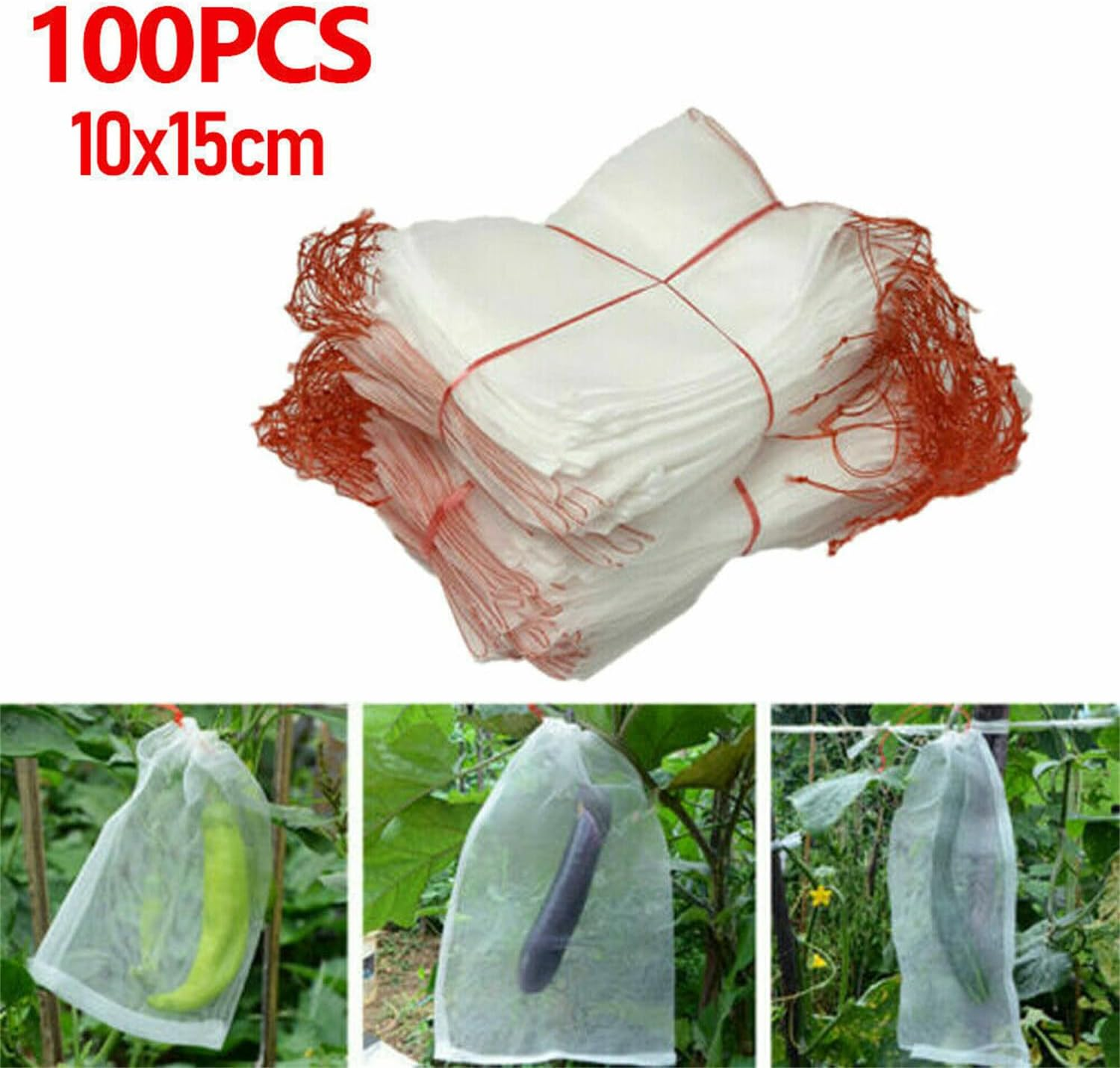 Leona Co Fruit Protection Bags, 100Pcs Fruit Netting Bags Garden Garden Netting Bags Fruit Tree Bags Drawstring Nylon Mesh Netting Barrier Bag for Protecting Fruits and Vegetables (10X15) image number 3