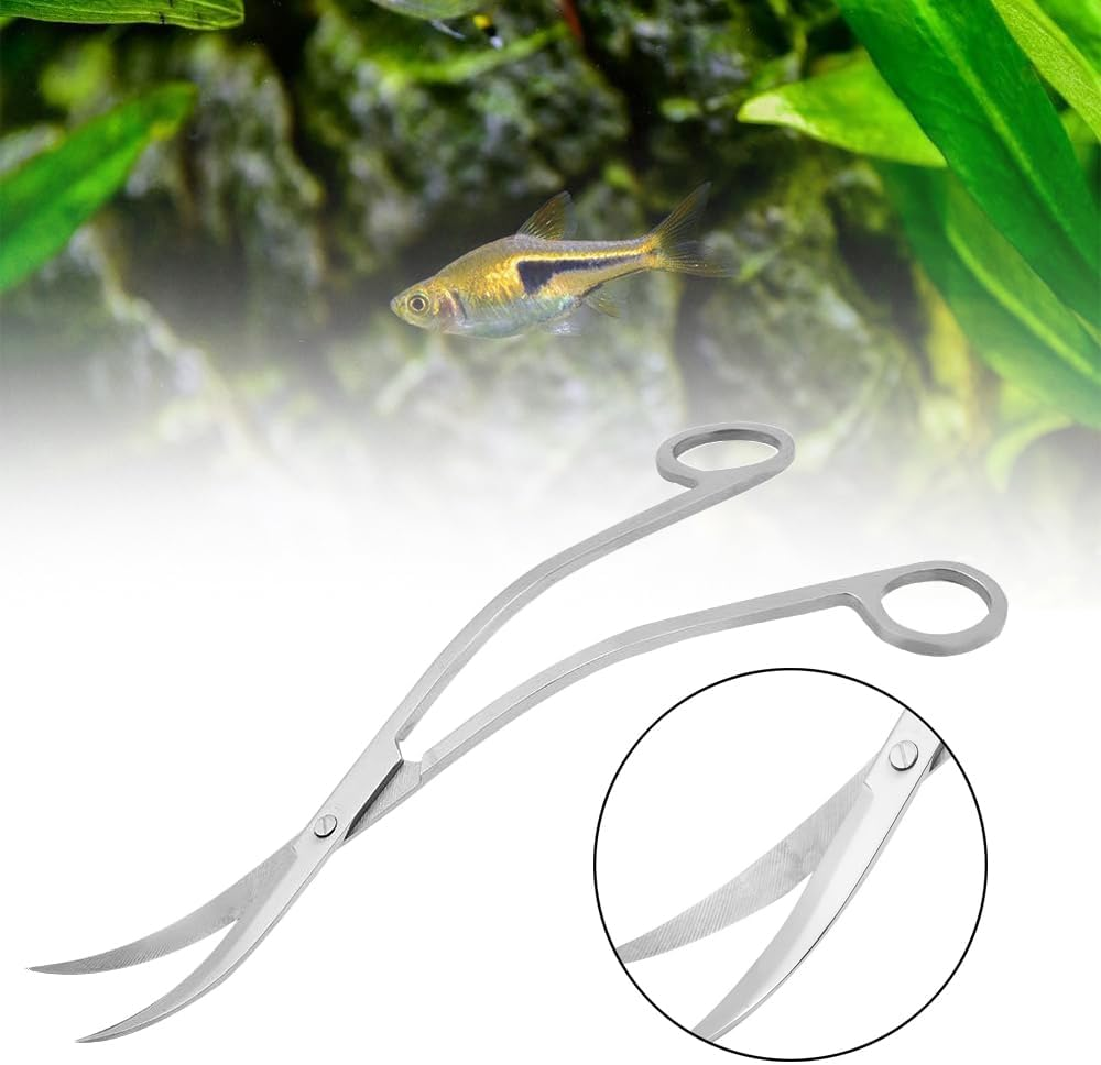 Stainless Steel Aquarium Scissors for Plant Trimming, Water Grass & Landscape Maintenance - Wave Design Fish Tank Tools, Easy to Use Mirror Finish Aquarium Plant Tool image number 1