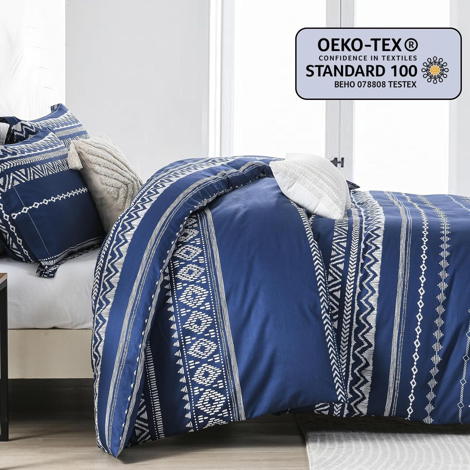 DUOMING Boho Duvet Cover Queen - 100% Cotton Duvet Cover Set, Cozy and Breathable Queen Duvet Cover with Zipper Closure & 8 Ties, 3 Piece Bohemian Duvet Cover Set for All-Season image number 2