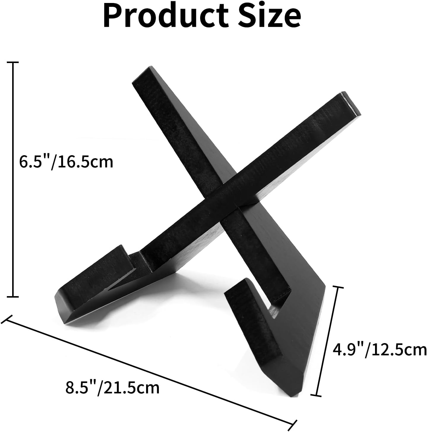 Cookbook Stand for Kitchen, Black Recipe Book Holder for Counter, Wooden Cookbook Holder, Wooden Plate Holder Display Stand for Tabletop image number 4