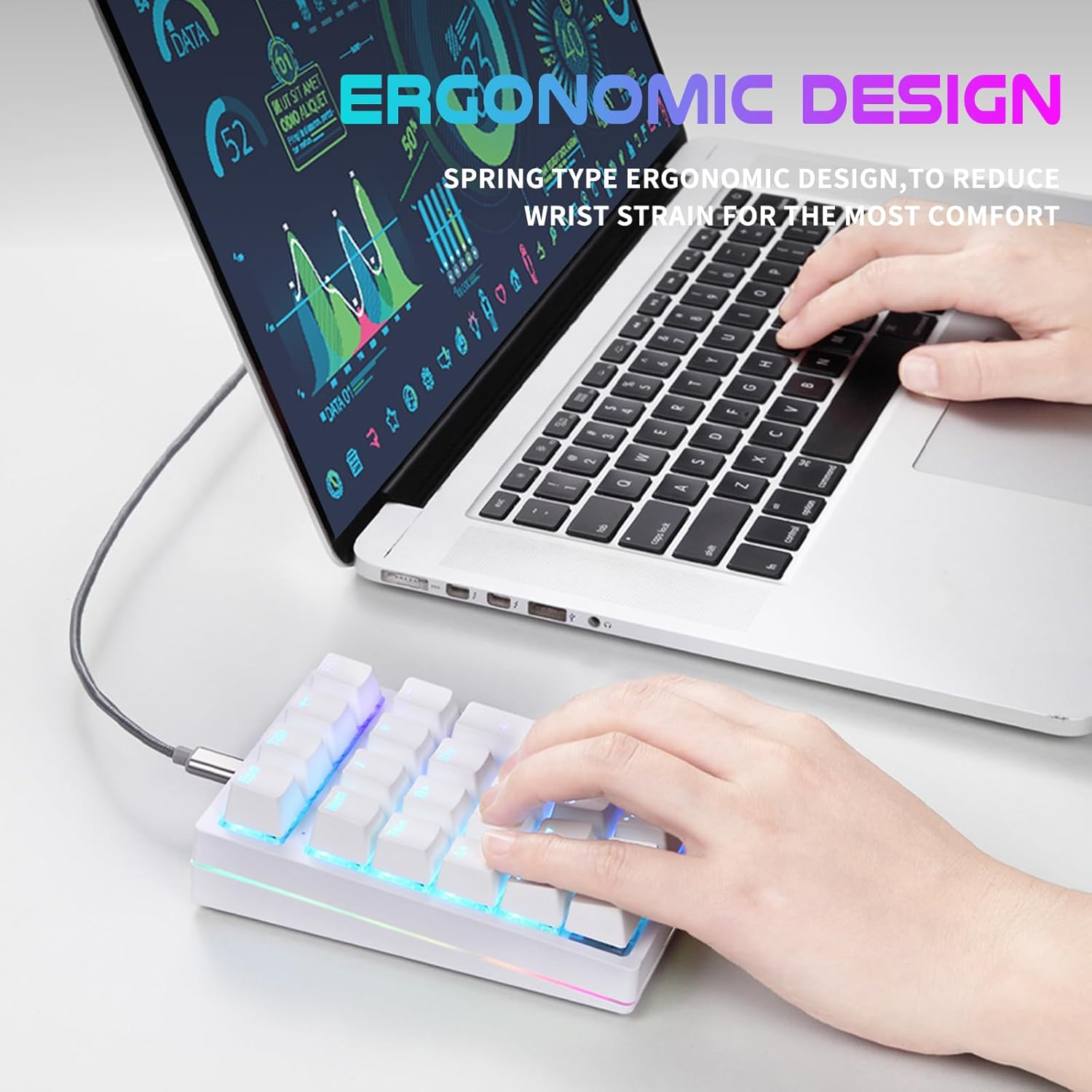 MOTOSPEED K24PRO Mechanical Numeric Keypad USB Wired 21Keys Mini Numpad Portable Keypad RGB Backlight Gaming Keypad Extended Layout for Cashier,Computersfor Pc,Mac,Windows image number 6