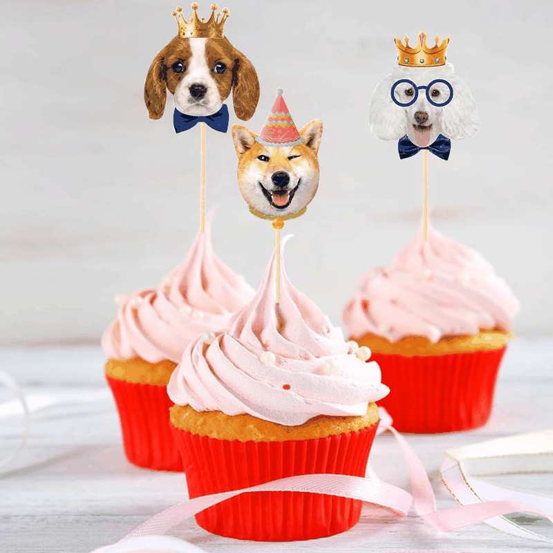 Pet Dog Cupcake Toppers, 24 PCS Pet Dog Themed Birthday Party Supplies,Baby Shower Party Decorations image number 3