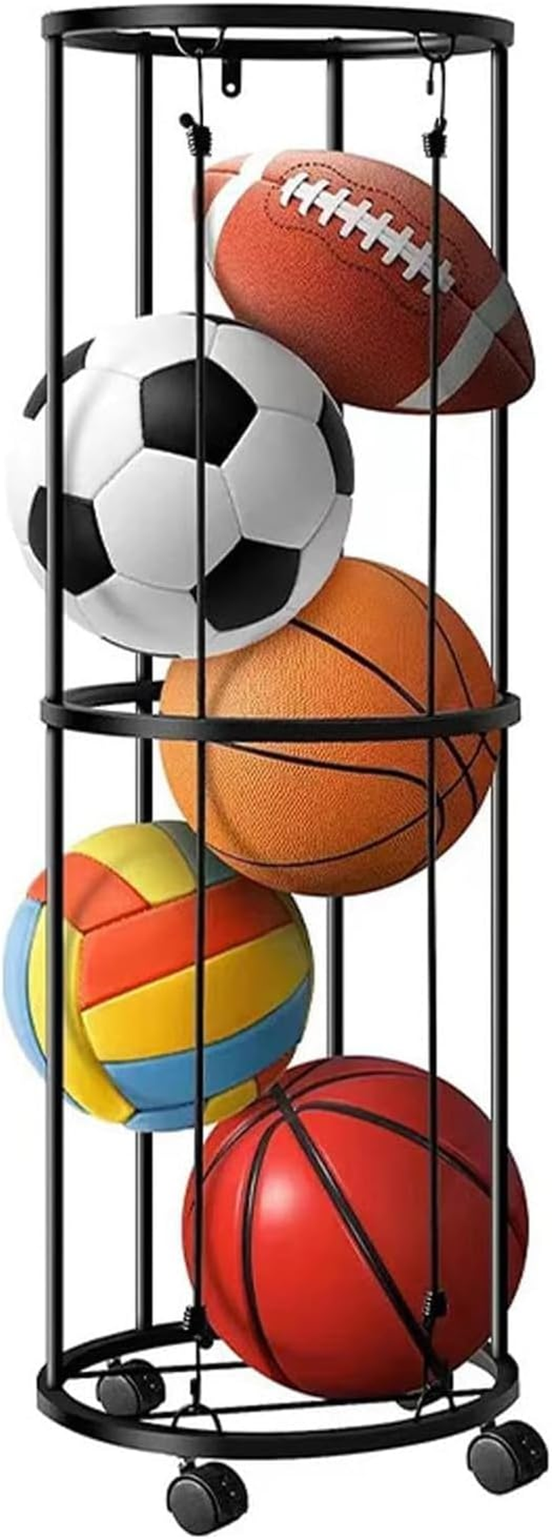 Garage Ball Storage Rack, Rolling Basketball Holder, Ball Cage Storage Rack for Basketball, Football, Volleyball, Space-Saving Sports Ball Storage Organizer for Garage & Home image number 3