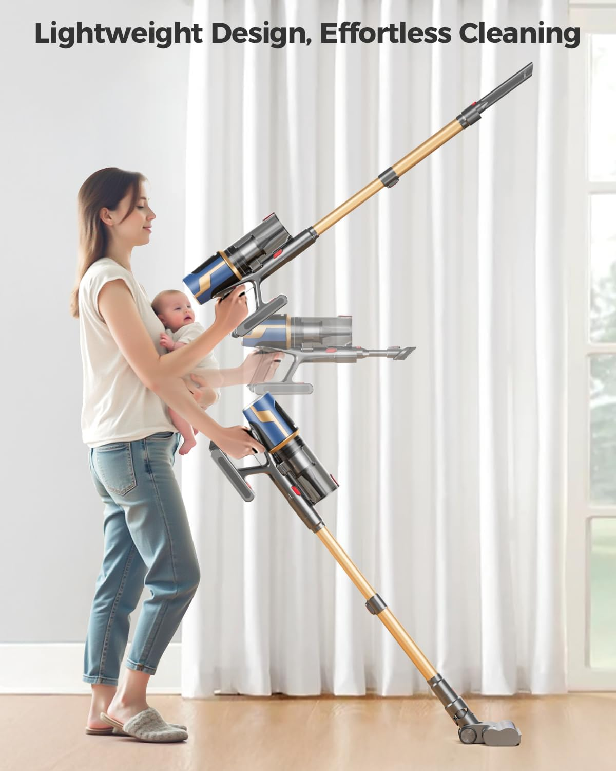 Cordless Vacuum Cleaner, 45Kpa Vacuum Cleaners for Home, Max 50Mins Runtime, Anti-Tangle Stick Vacuum, LED Screen, 1.5L Dust Cup, Rechargeable Lightweight Vacuum for Hardwood Floor, Carpets, Pet Hair image number 5