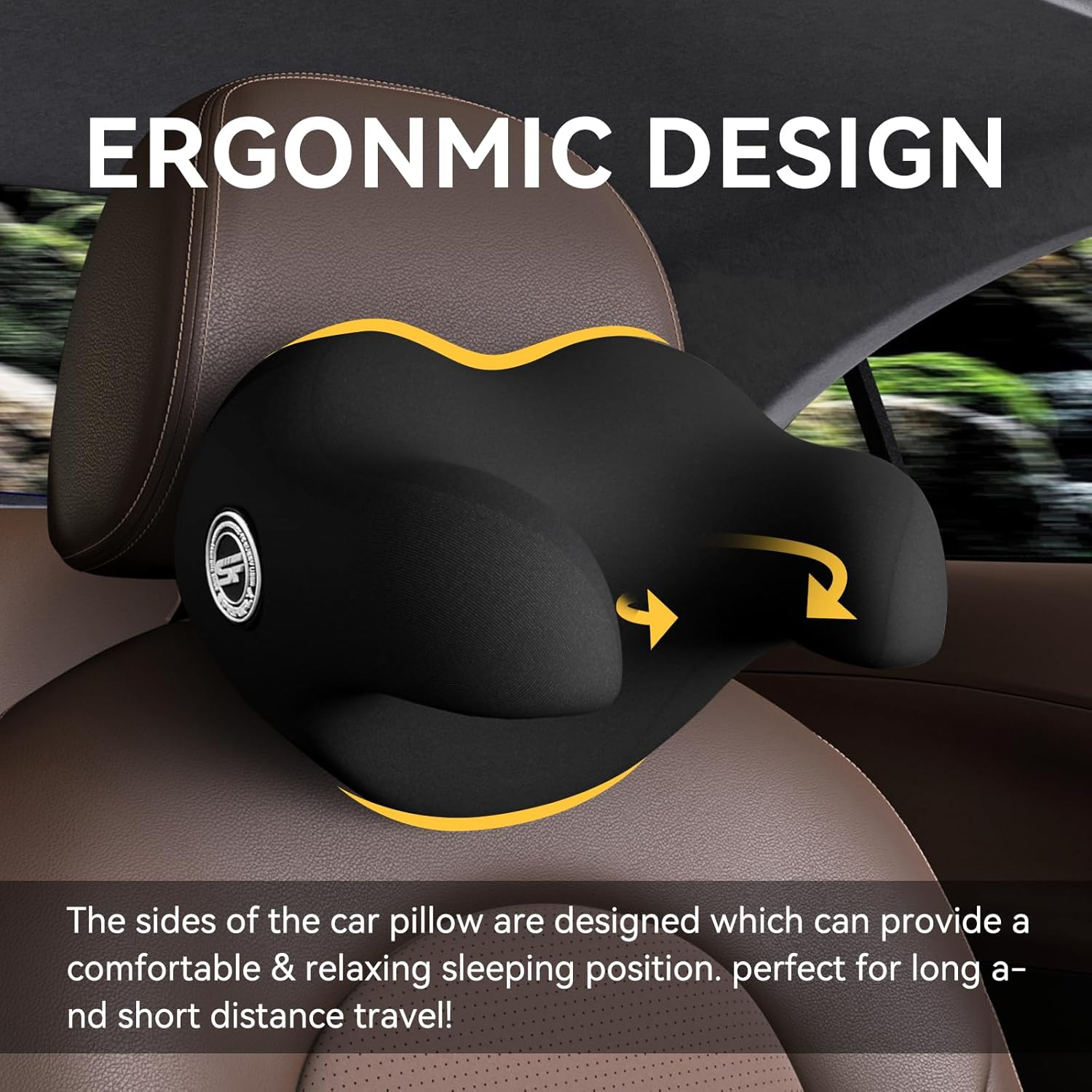 SPRFUFLY U-Shaped Car Headrest Pillow for Sleeping, 100% Memory Foam Car Pillow with Breathable Removable Cover, Ergonomic Design - Ideal Car Companion for Naps & Neck Pain Relief (Black, 1PC) image number 2