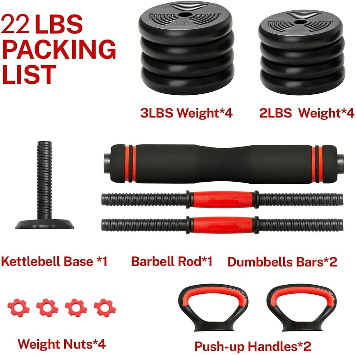 LI FITNESS 4-IN-1 10KG/15KG/20KG Weights Adjustable Dumbbells Set, Work as Dumbbell/Barbell/Kettlebell/Push up Stand, Home Gym Weights Strength Training