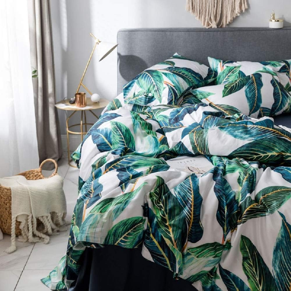 AMWAN Green Leaves Duvet Cover Set King Chic Floral Cotton Tropical Bedding Long Staple Cotton Duvet Comforter Cover Set Bedding Cover Set King image number 1