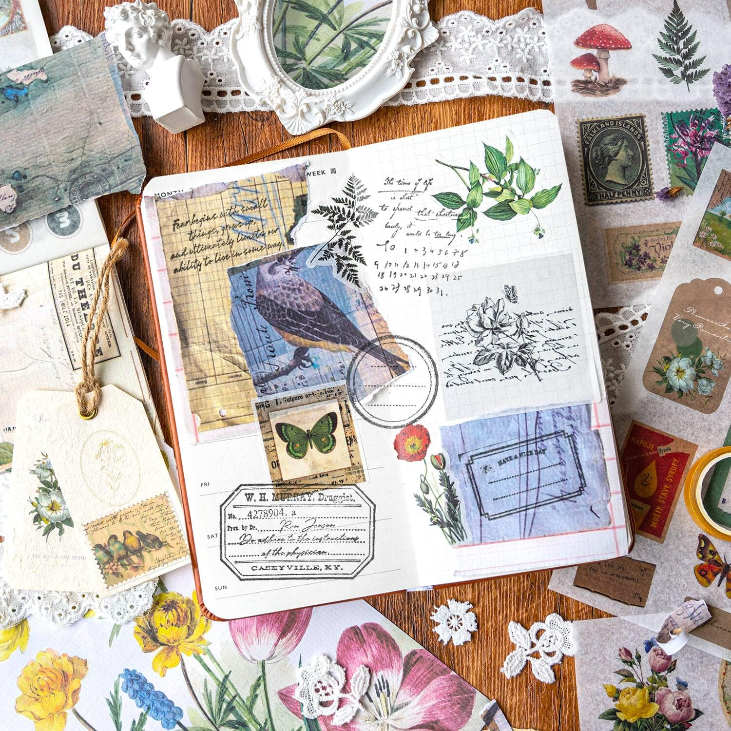 50 Pages Vintage Scrapbook Sticker and Scrapbook Paper Decorative Washi Sticker Retro Decoupage Paper Sticker Book for Adults Scrapbook Supply for Journaling Card Making Handicraft Collage (Lime) image number 1