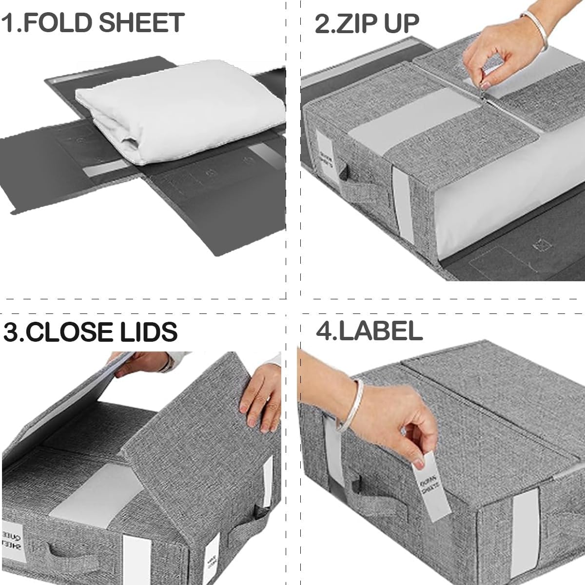 Bed Sheet Organizers, Stackable & Foldable Sheet Storage, Duvet Covers and Pillowcases, Linen Closet Storage Organizer for Bedding Suitable for Home Use by Queen (1-Pack Grey) image number 3