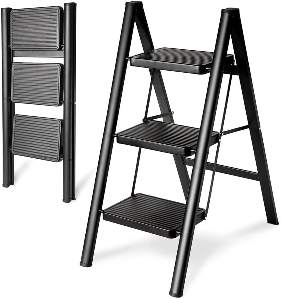 Step Ladder, 3 Steps Full Steel Folding Step Stool, Sturdy Small Step Stool for Adults,Closet Step Stool Ladder with Anti-Slip Wide Pedals, Multi-Use Kitchen Ladder,Bearing Capacity150Kg image number 6