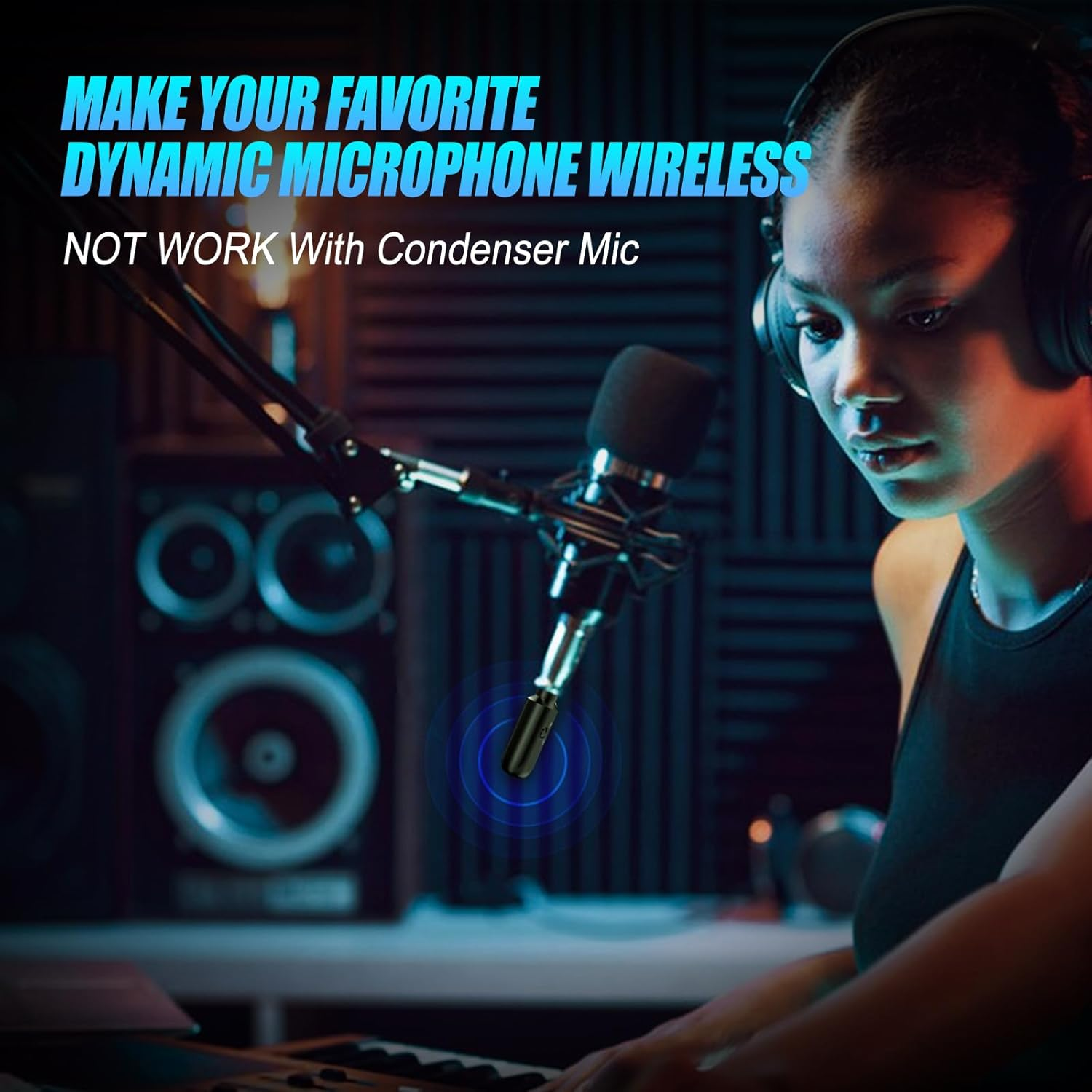 2.4G XLR Wireless Microphone Transmitter Receiver, Wireless Mic Audio System Support 48V Phantom Power USB Charging Microphone Adapter for Public Speaking Singing image number 2