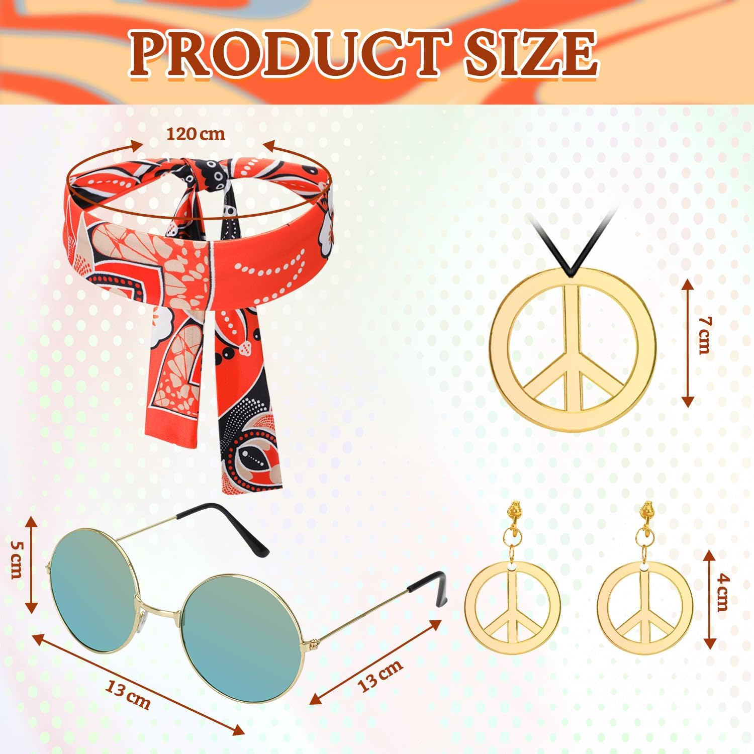 AUTOWT 7Pcs 60S 70S Outfits Womens Hippie Costume Set, Disco Hippie Outfit Dress Boho Flared Pants Hippie Shirt with Sunglasses Headband Earrings Necklace for Adults Halloween Cosplay image number 2