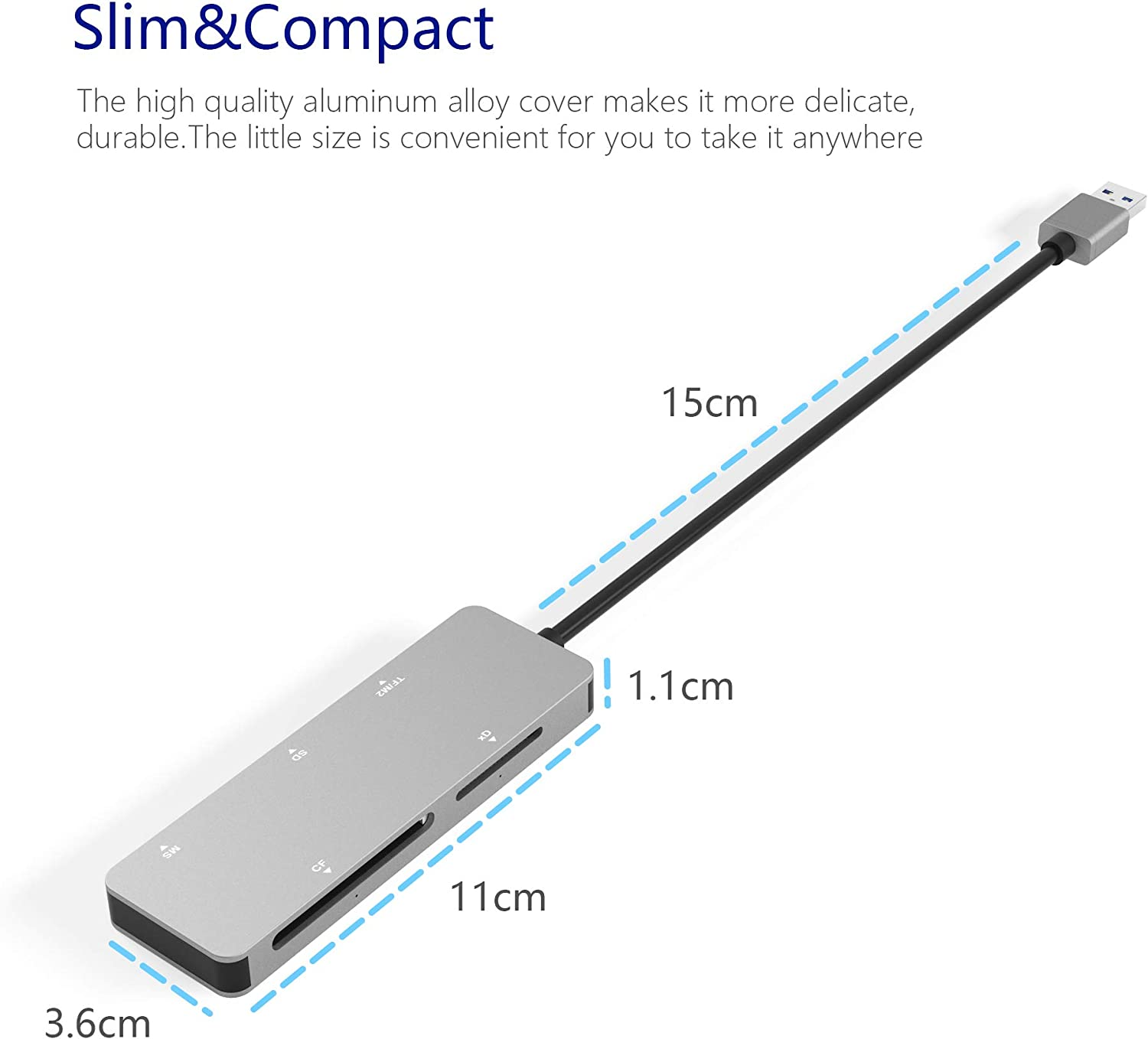 USB3.0 XD Card Reader, USB 3.0 (5Gps) High Speed TF/SD/MS/M2/XD/CF Memory Card Solt Combo Adapter, 6 in 1 Aluminum Card Reader,Compatible with Windows Xp/Vista / 7/8 / 8.1/10, Mac OS, Linux image number 2
