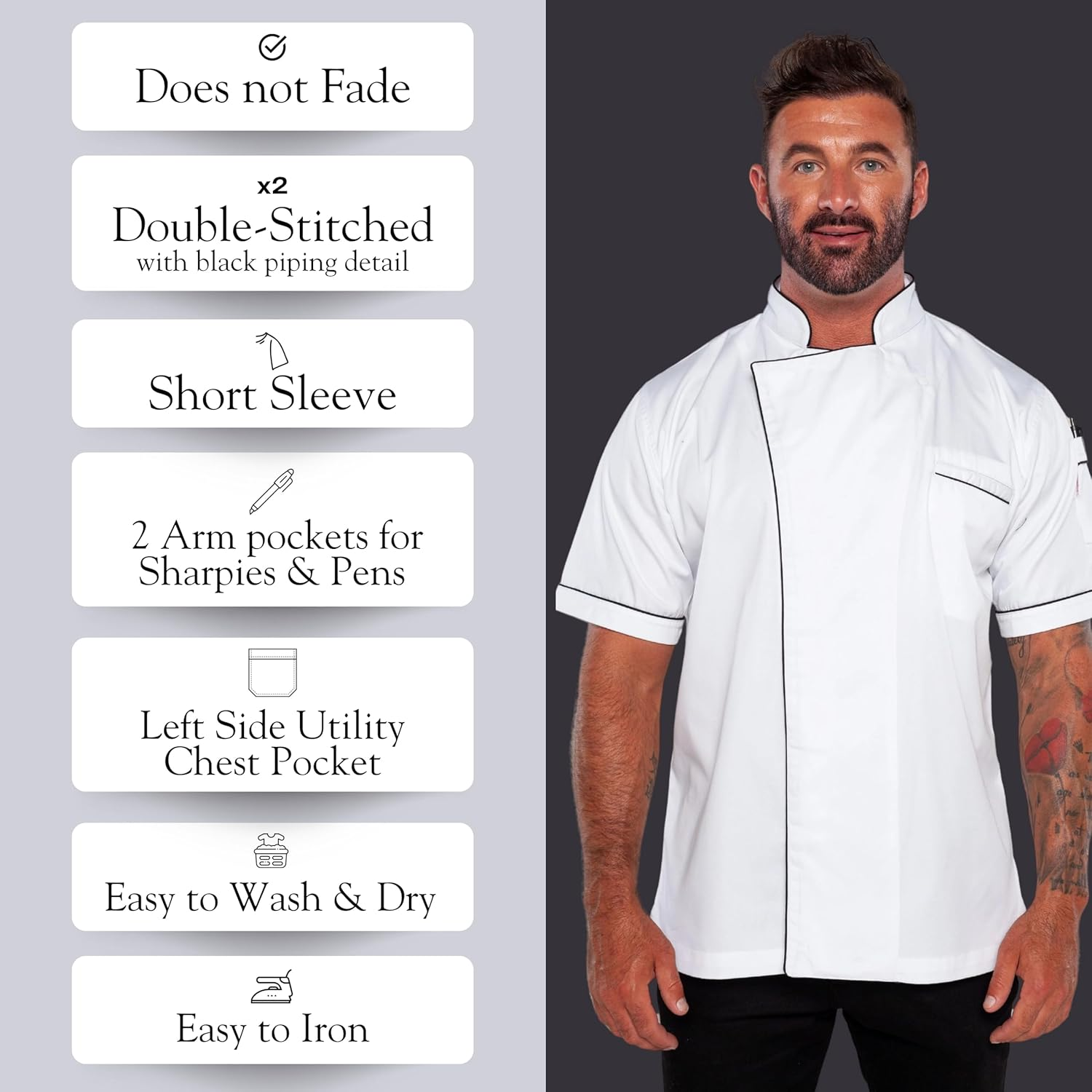 Ace Chef Apparels Stylish Gazi Chef Jacket with Coolvent, Black with Orange Trim, X-Small image number 3