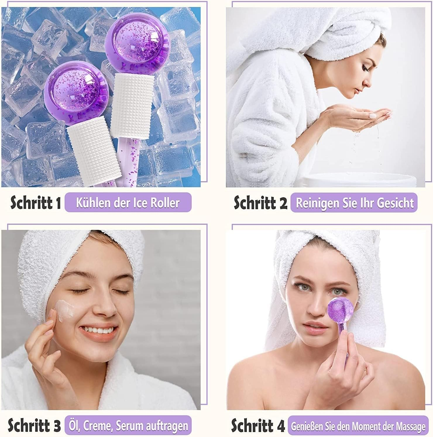 Ice Globes for Face - 2PCS Unbreakable Ice Roller for Face & Eyes, Skin Tightening & Anti-Aging&ndash;Perfect Ice Globes for Reduction of Puffiness & Wrinkles of Face, Neck & Eyes, Glitter Purple image number 1