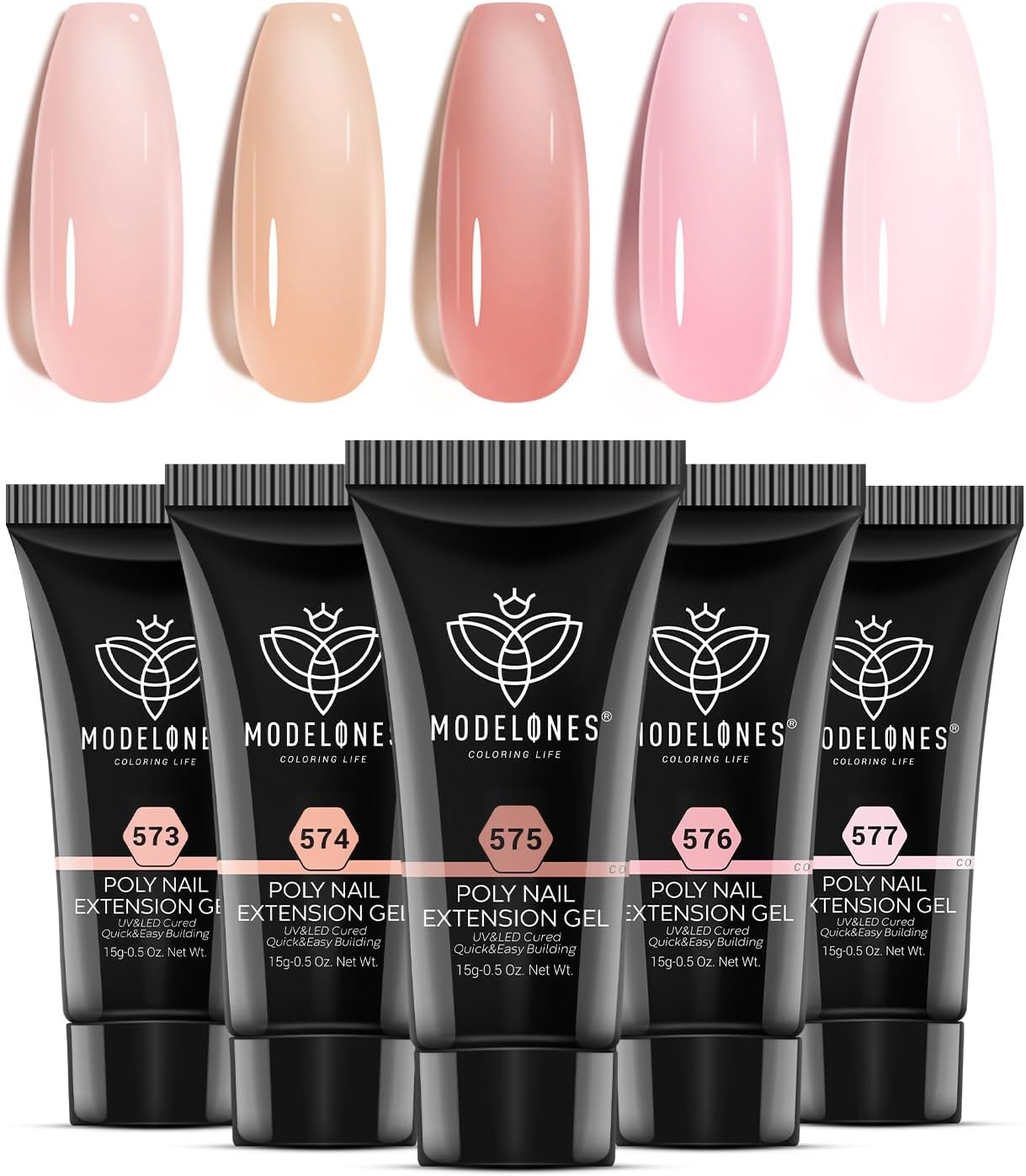 Modelones Poly Nail Gel Set, 6 Colors Nude Pink Brown Daily Collection Poly Extension Gel Set Builder Nail Gel French Manicure DIY Design Nail Art Home Salon Beauty Gift