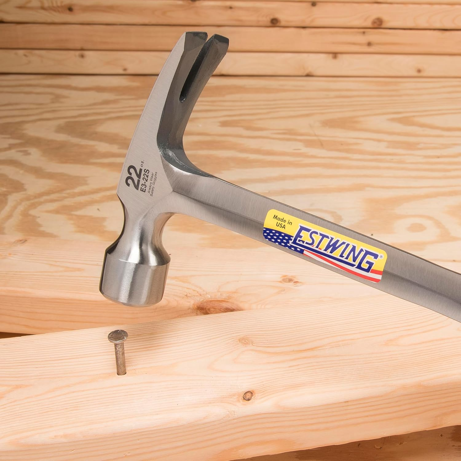 Estwing E3‐22S 22 Oz Straight Claw Hammer with Smooth Face & Shock Reduction Grip, Silver image number 6