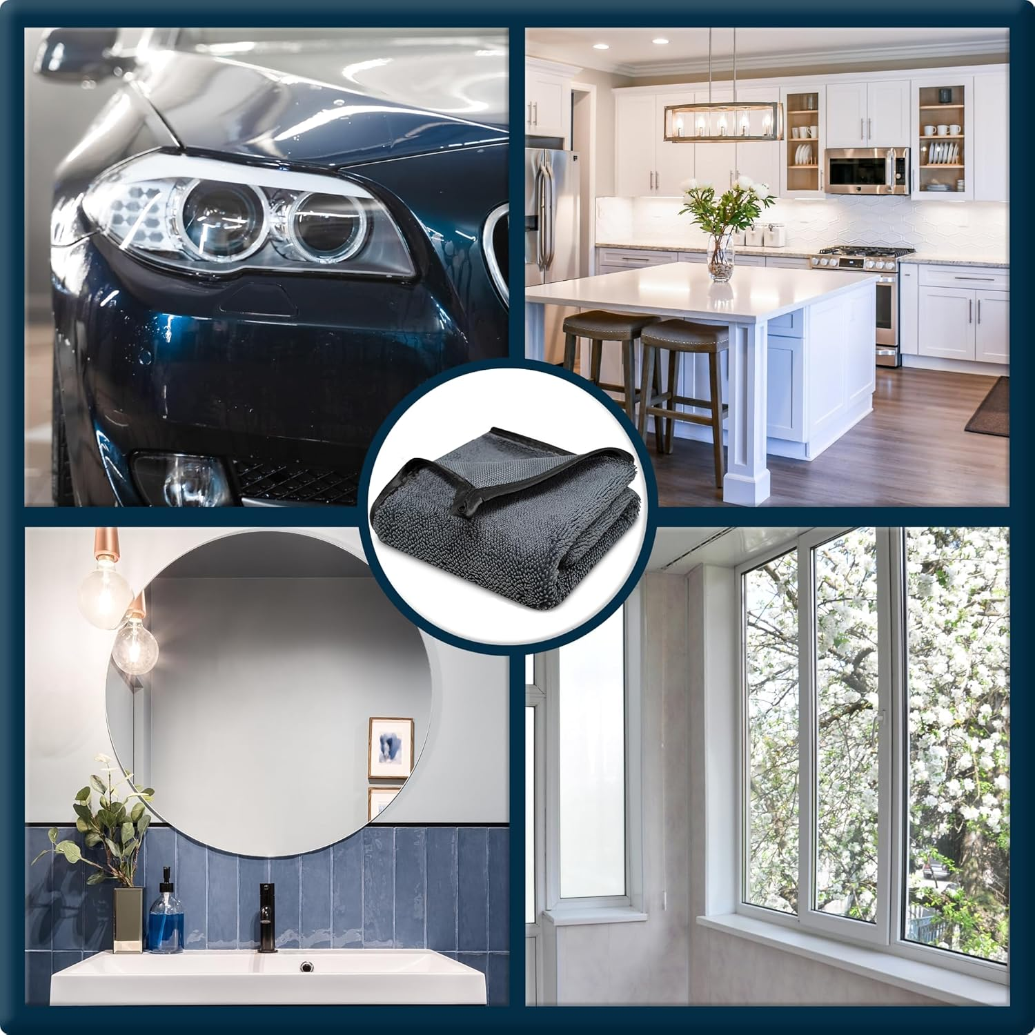 Towelogy Microfibre Shower Drying Cloths Streak Free, Super Absorbent Cleaning Cloth for Glass, Window, Kitchen, Car, Bathroom Drying Cloth | 2 Pack, Large 40X40Cm (Black) image number 2