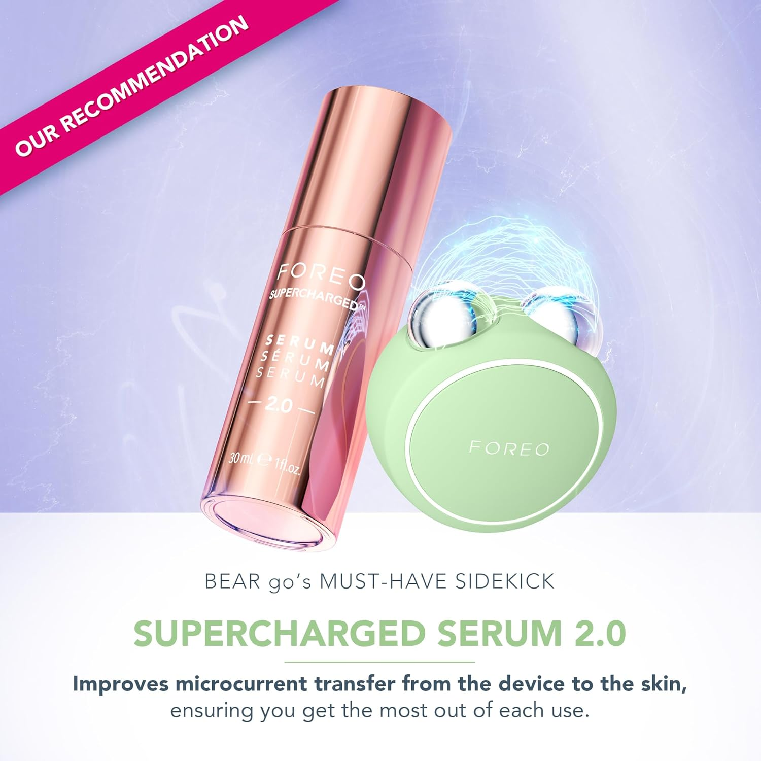 FOREO Bear 2 Go - Travel-Friendly Toning Microcurrent Facial Device - for Fine Lines & Wrinkles - anti Aging - Face Sculpting - Instant Full Face Lift - Firm & Contour - Compact Skin Care - Pistachio - Lavander image number 2