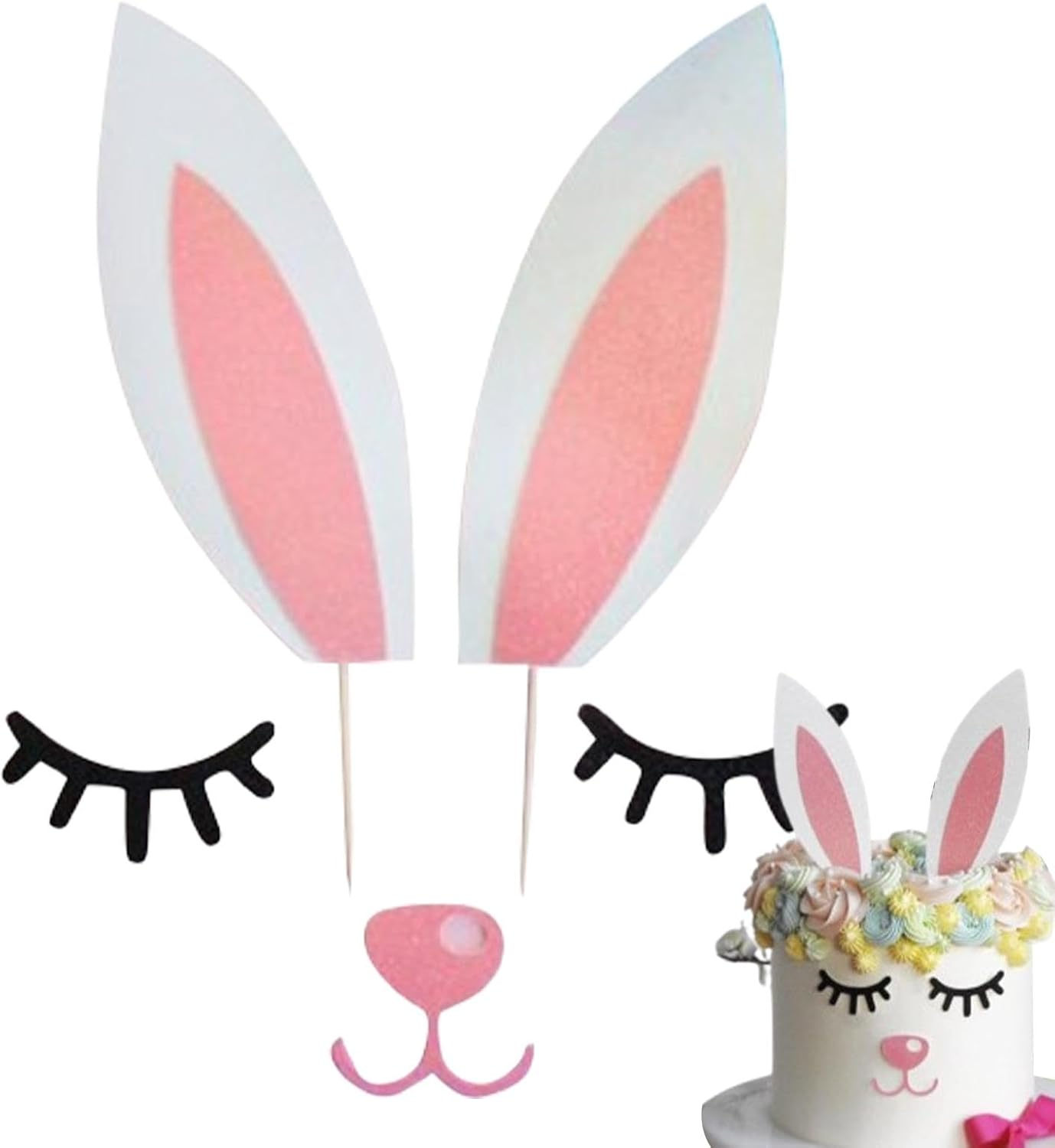 Cake Decoration Cards, Deer Antler Bunny Ears Cake Decoration, Festive Cake Decorating Dessert Toppers for Christmas Wedding Birthday