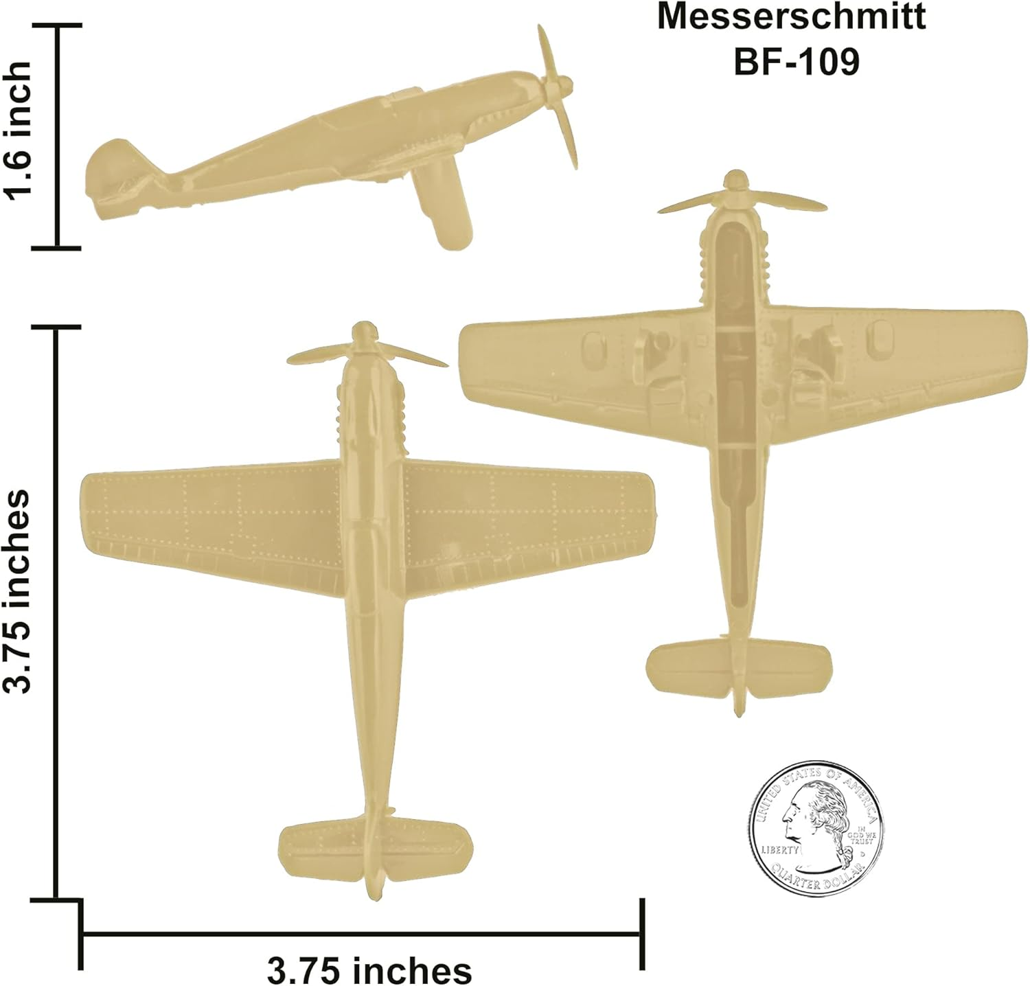 Tim Mee Toy Timmee WW2 Fighter Ace Planes - Tan 9Pc Plastic Army Men Airplanes USA Made 67727 - Black image number 7