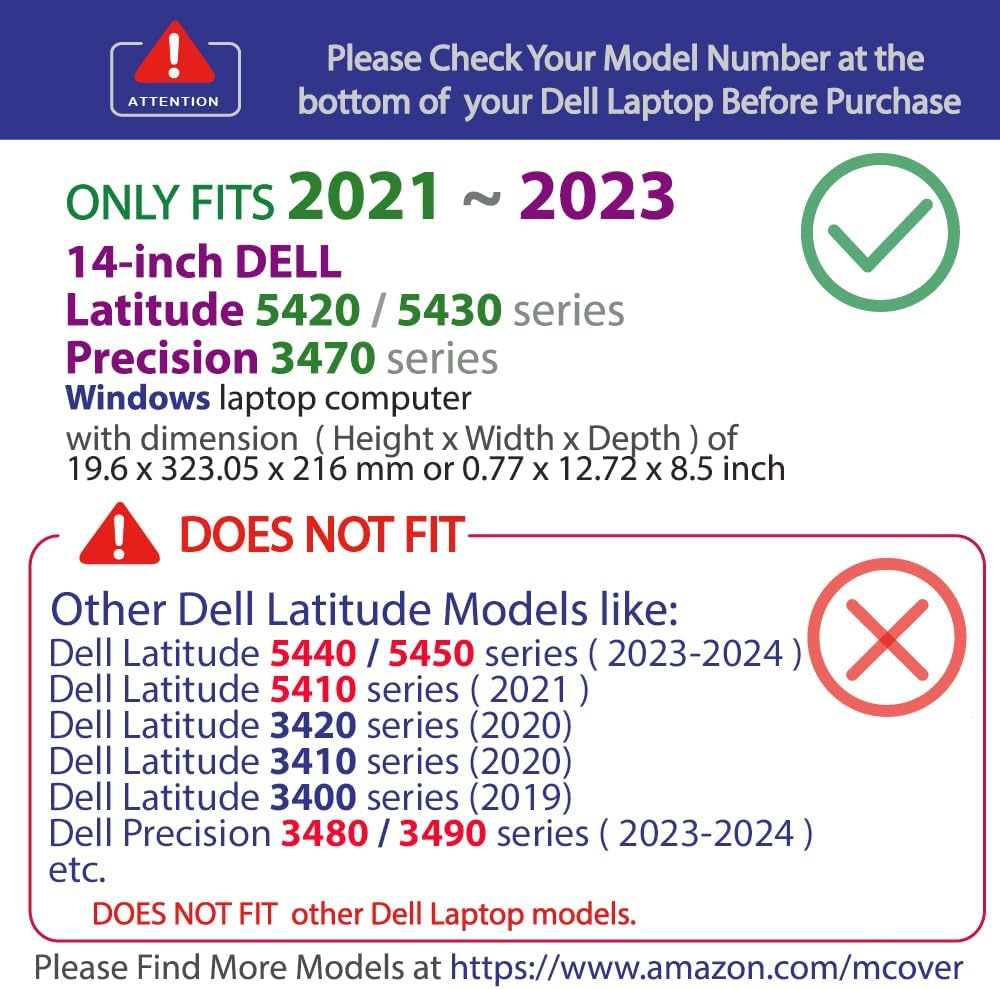 Mcover Case Only Compatible for 2021 ～ 2023 14-Inch Dell Latitude 5420 5430 Windows Notebook PC (NOT Fitting Any Other Dell Models) - Black - Blue image number 5