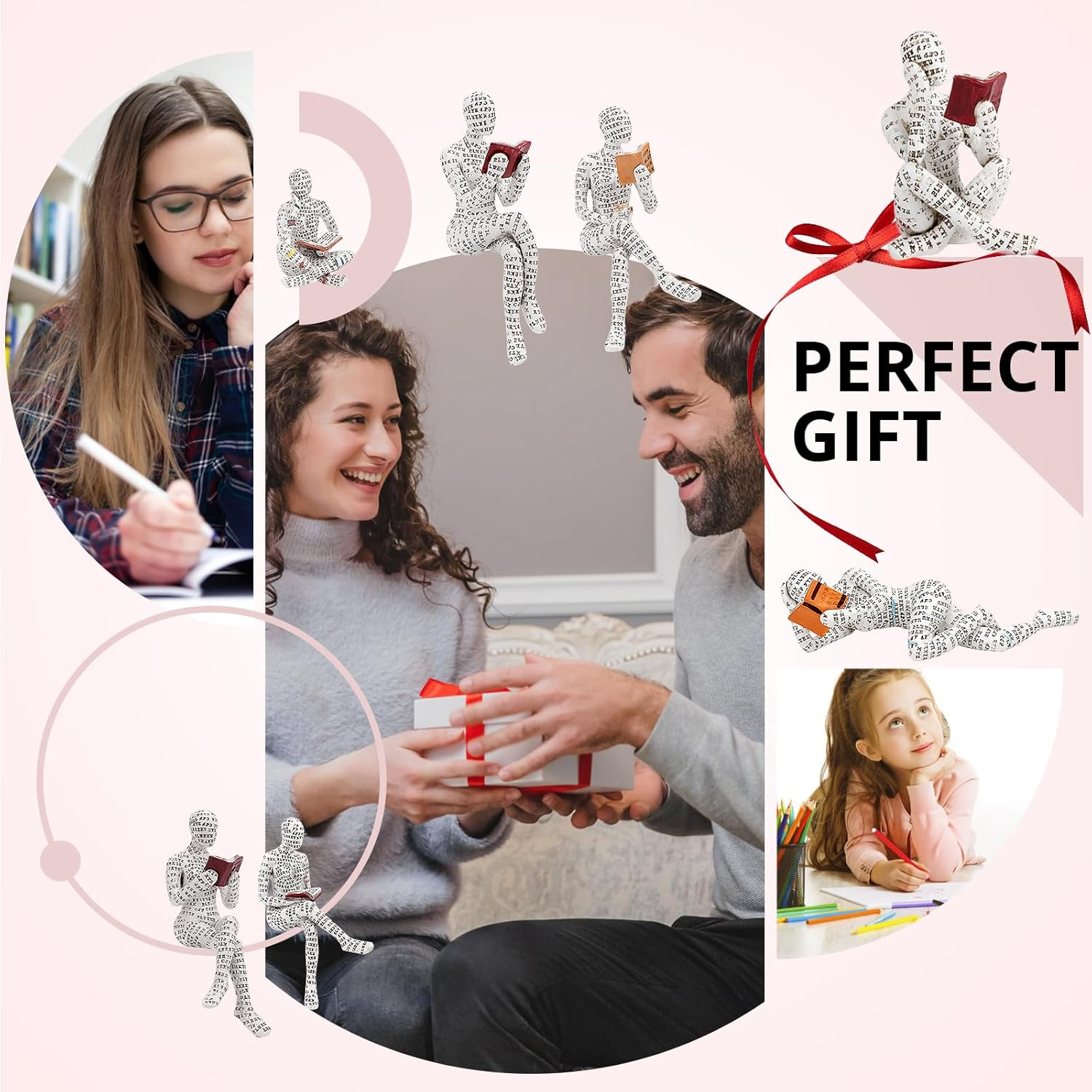 Puthiac Living Room Shelf Decor - Reading Woman Figurine Sculpture Thinker Statue - Modern Abstract Home Decor for Living Room, Office, Bedroom - Elegant and Aesthetic Decoration Statue 05 image number 1